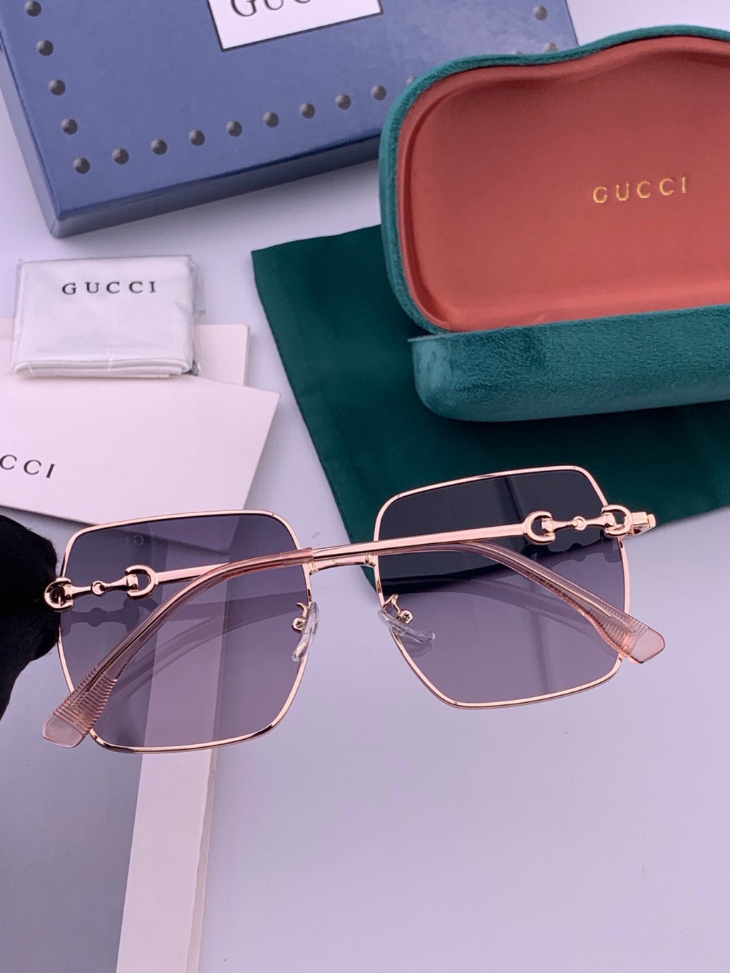 Gucci G5225 Square Brown Lens Sunglasses for Men & Women - detail image 5