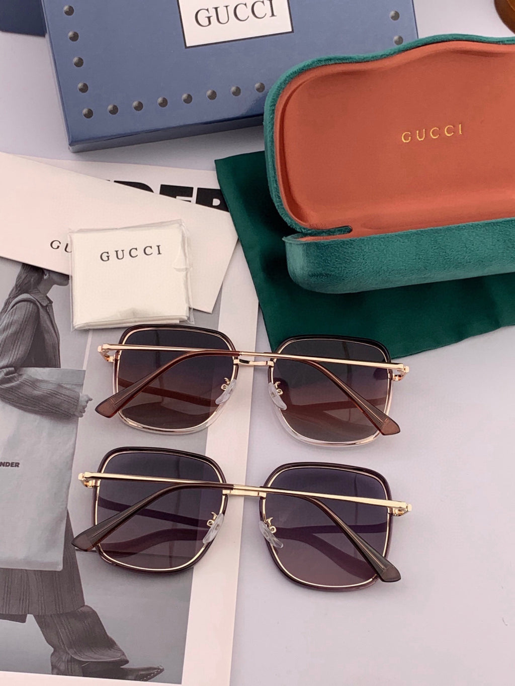 Gucci G3145 Metal Square Black Lens Sunglasses for Men & Women - detail image 6