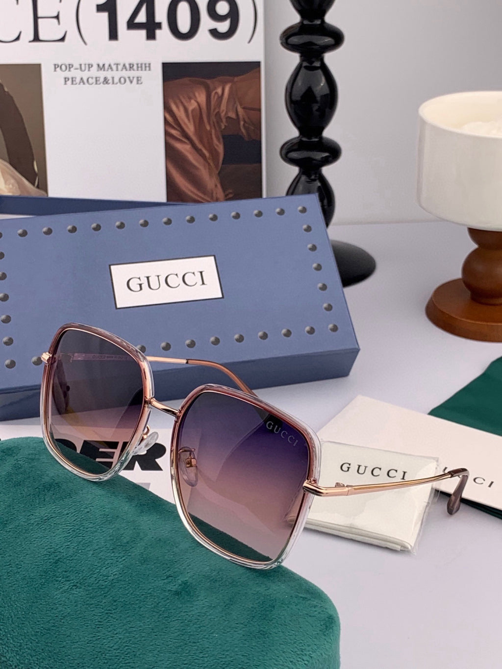 Gucci G3145 Metal Square Black Lens Sunglasses for Men & Women - detail image 4