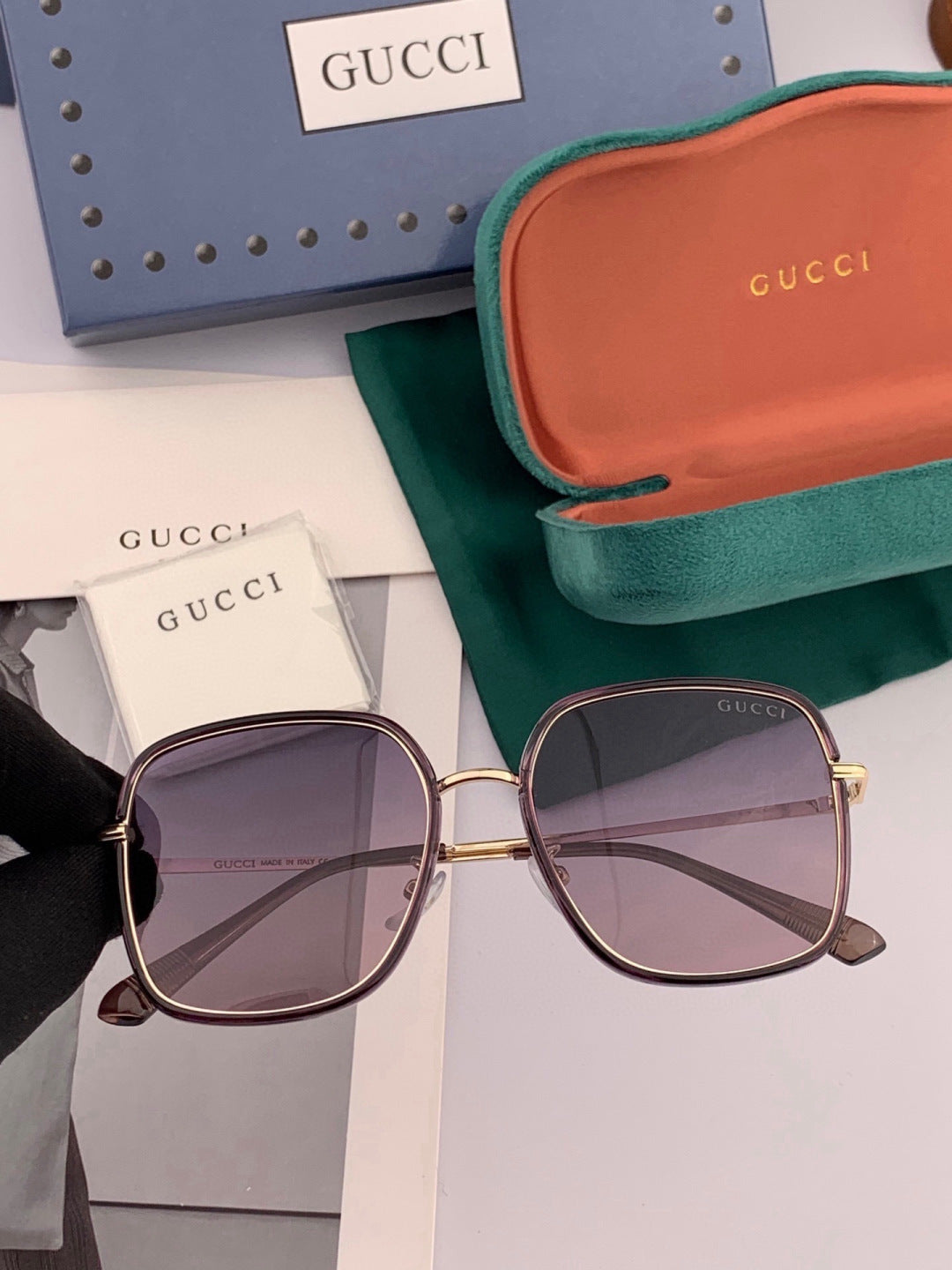 Gucci G3145 Metal Square Black Lens Sunglasses for Men & Women