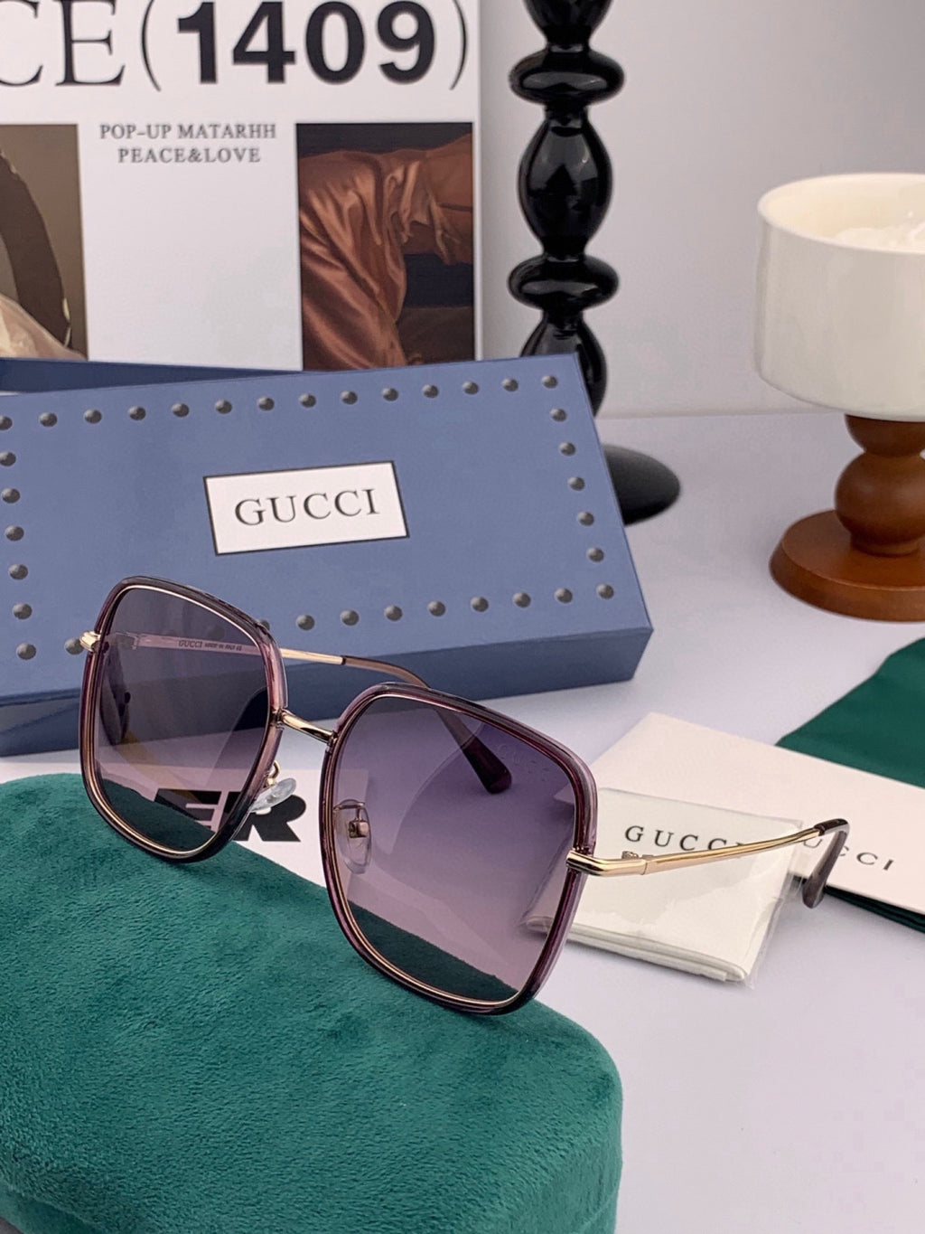 Gucci G3145 Metal Square Black Lens Sunglasses for Men & Women - detail image 3