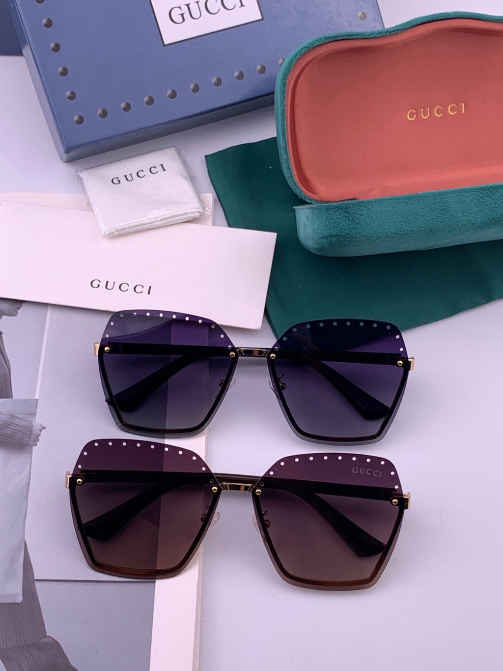 Gucci G9079 Lightweight Rimless Brown Lens Sunglasses for Women - detail image 7