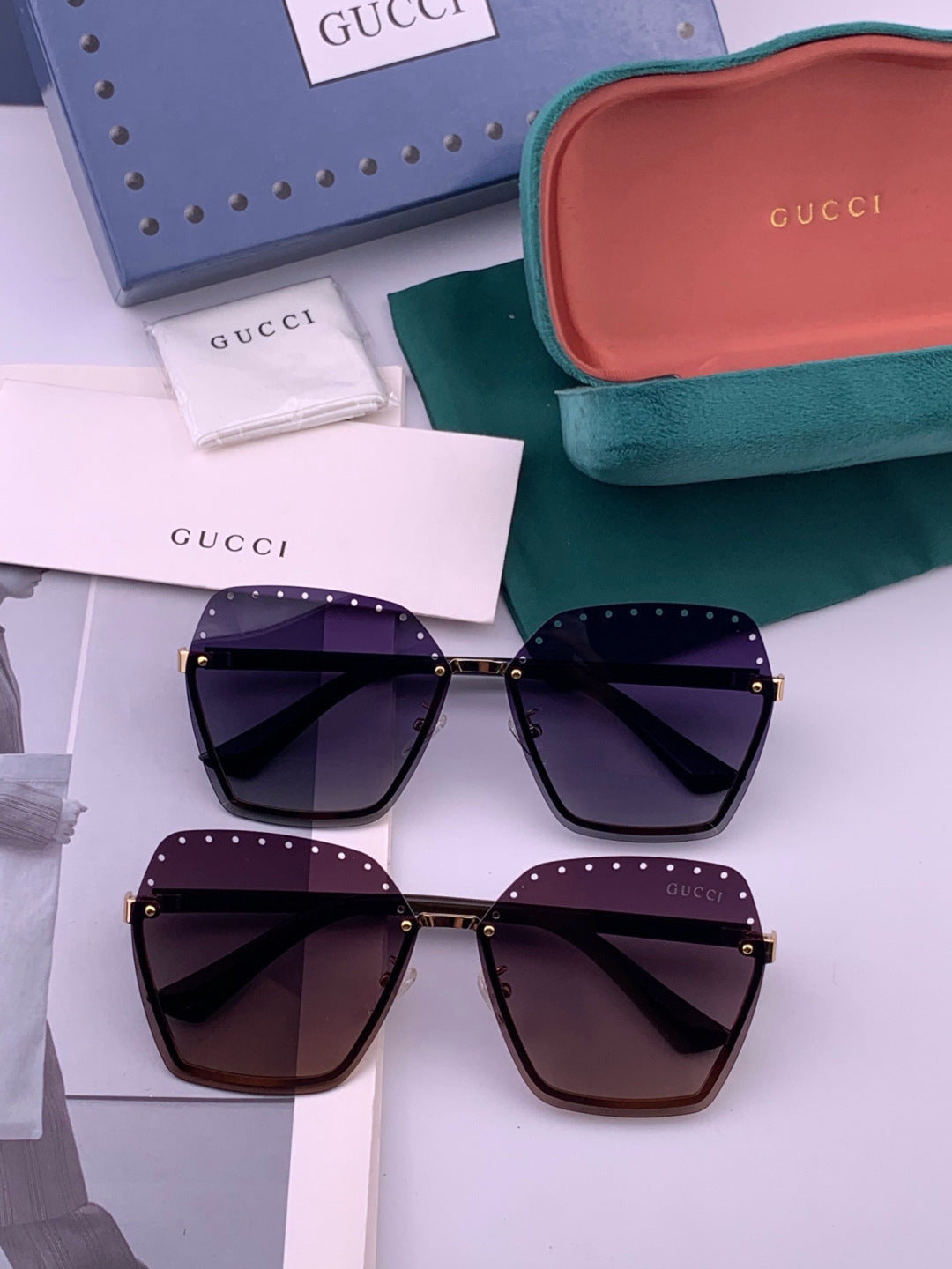 Gucci G9079 Lightweight Rimless Brown Lens Sunglasses for Women - detail image 7