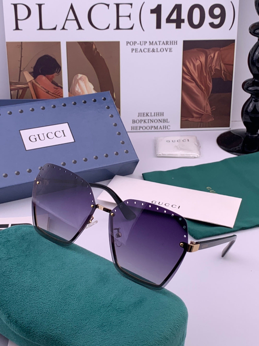 Gucci G9079 Lightweight Rimless Brown Lens Sunglasses for Women - detail image 2