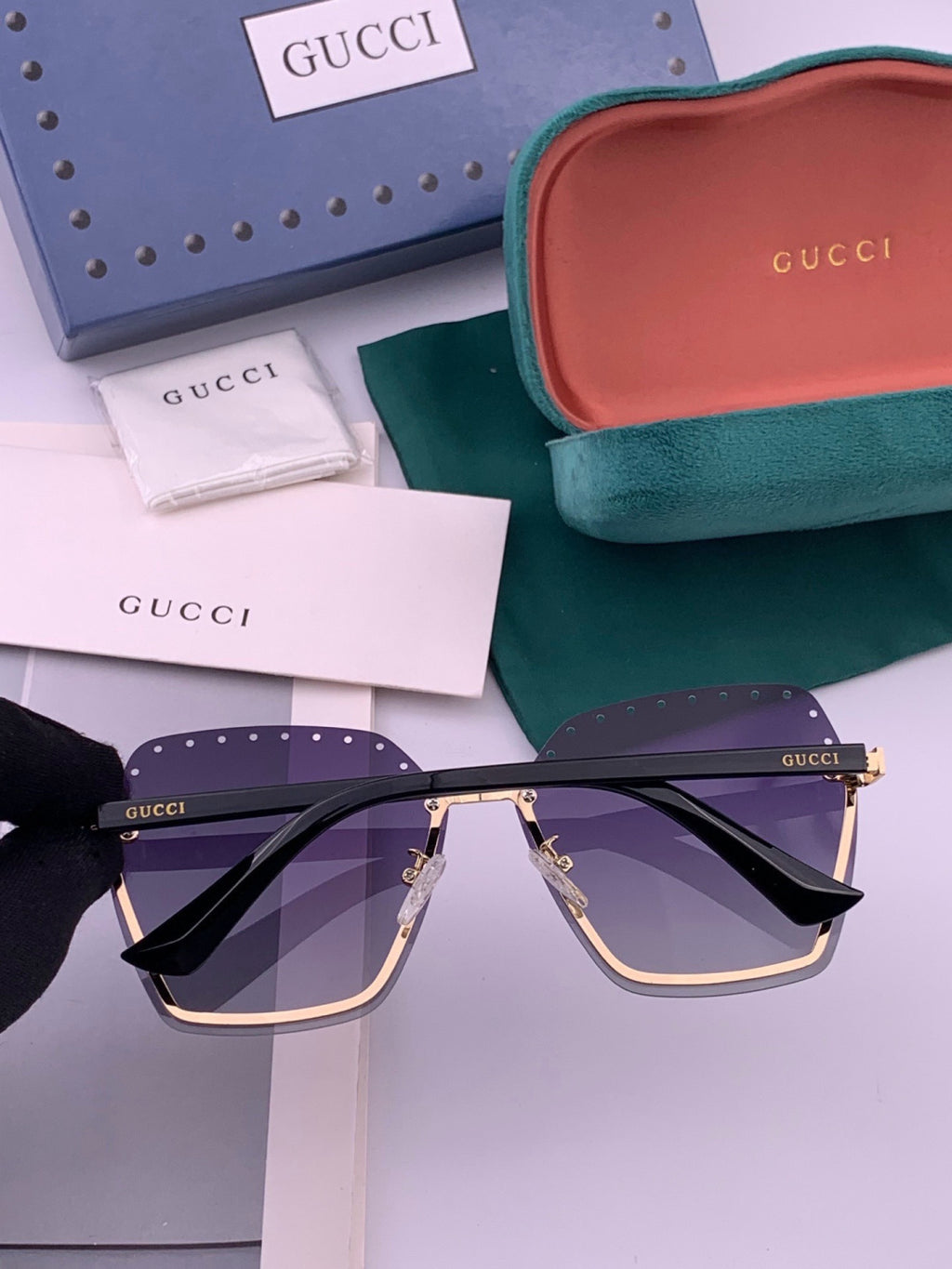 Gucci G9079 Lightweight Rimless Brown Lens Sunglasses for Women - detail image 5