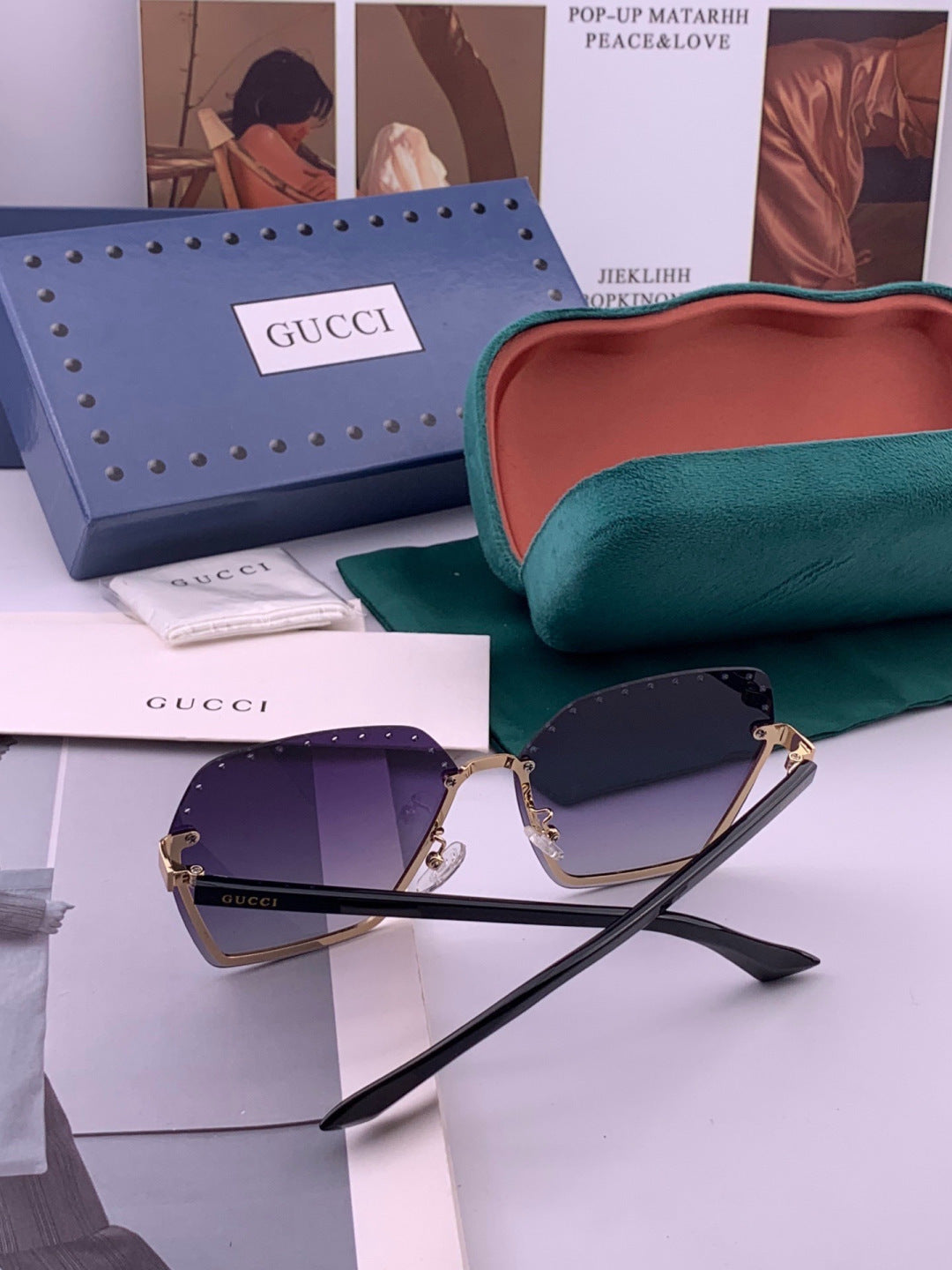 Gucci G9079 Lightweight Rimless Brown Lens Sunglasses for Women - detail image 6