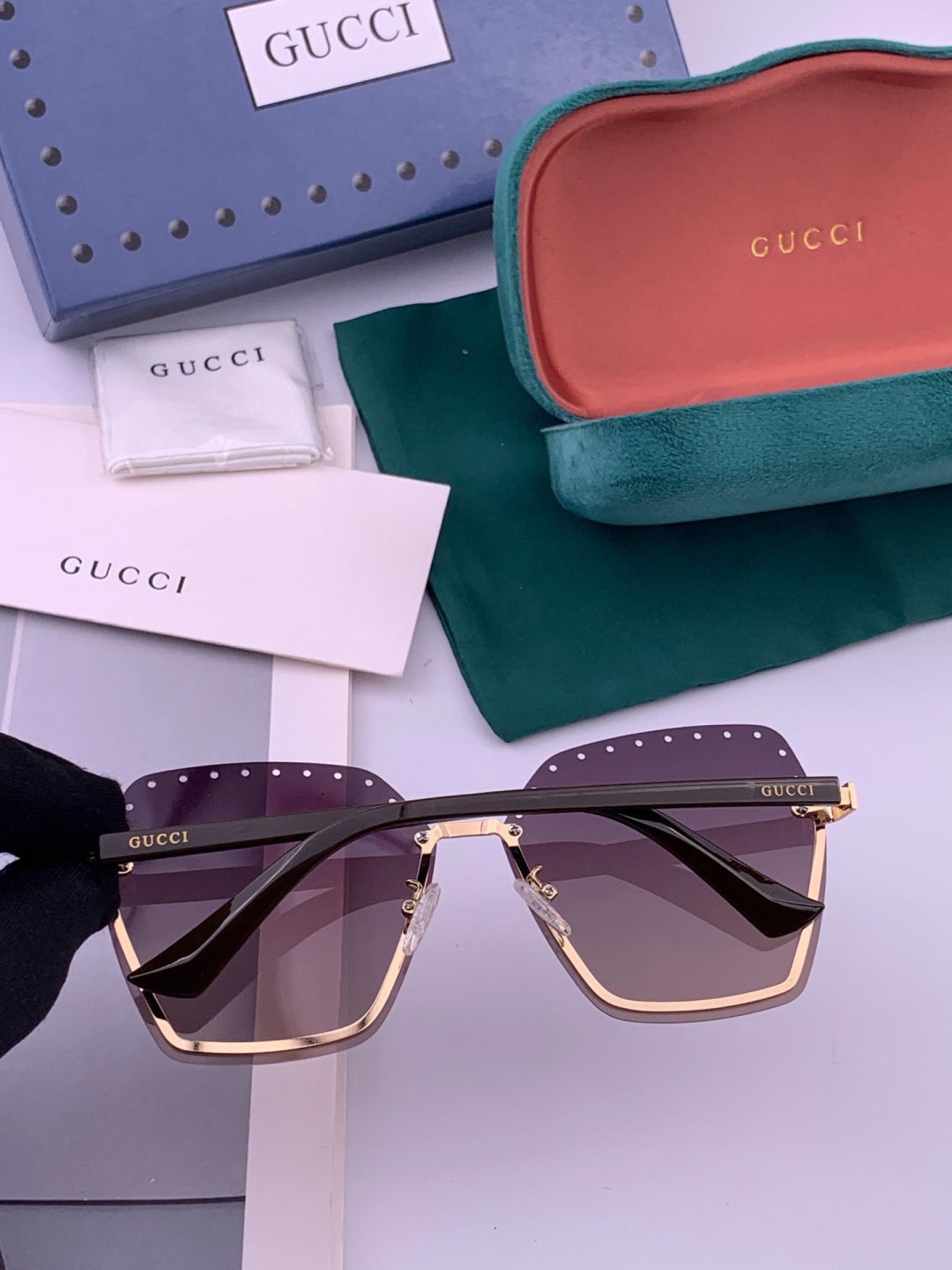 Gucci G9079 Lightweight Rimless Gold Lens Sunglasses for Women - detail image 5