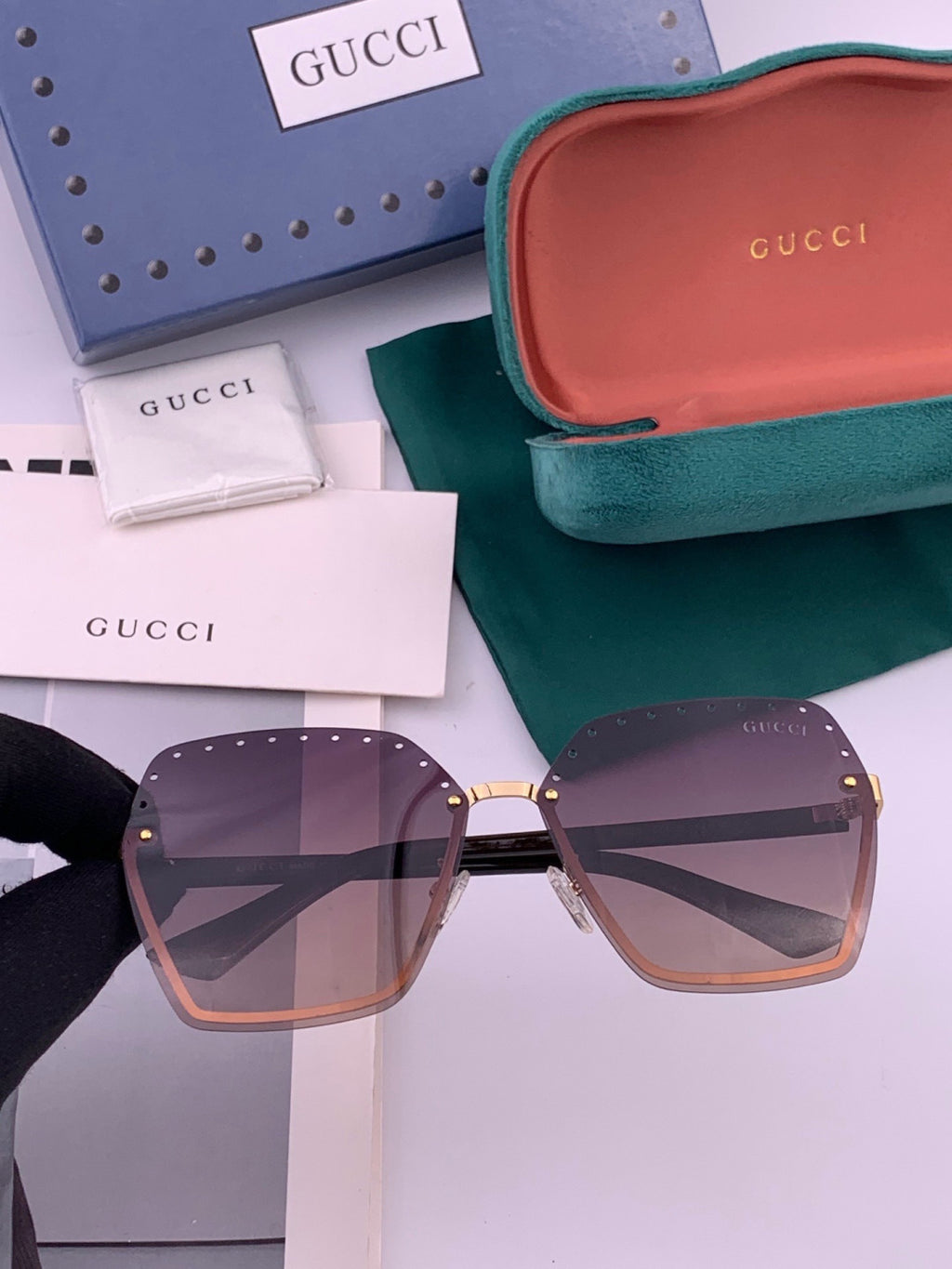 Gucci G9079 Lightweight Rimless Gold Lens Sunglasses for Women