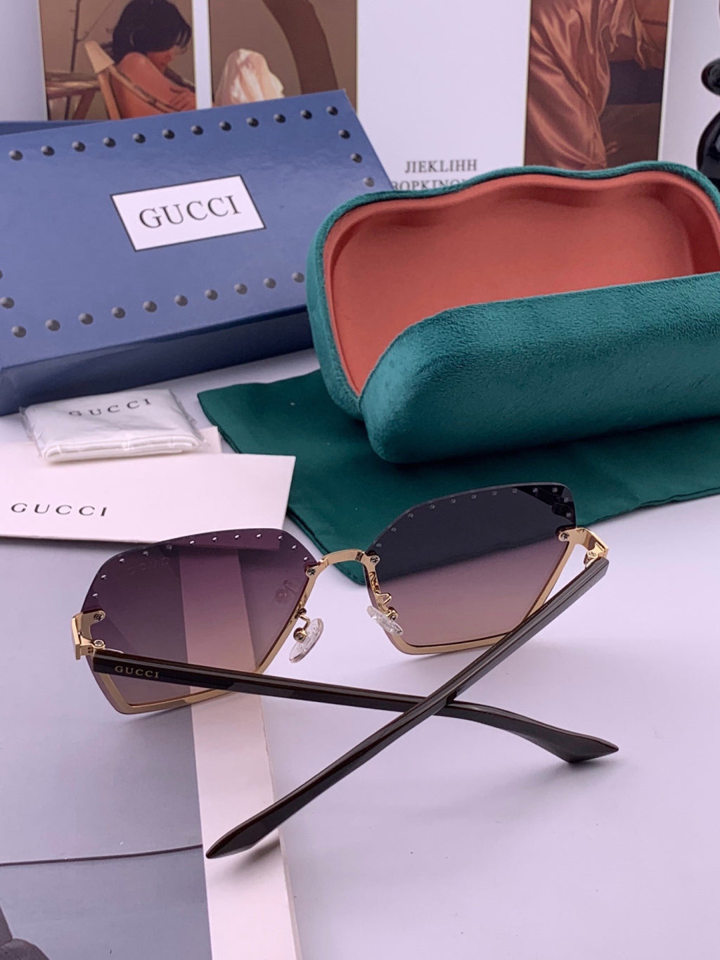 Gucci G9079 Lightweight Rimless Gold Lens Sunglasses for Women - detail image 6