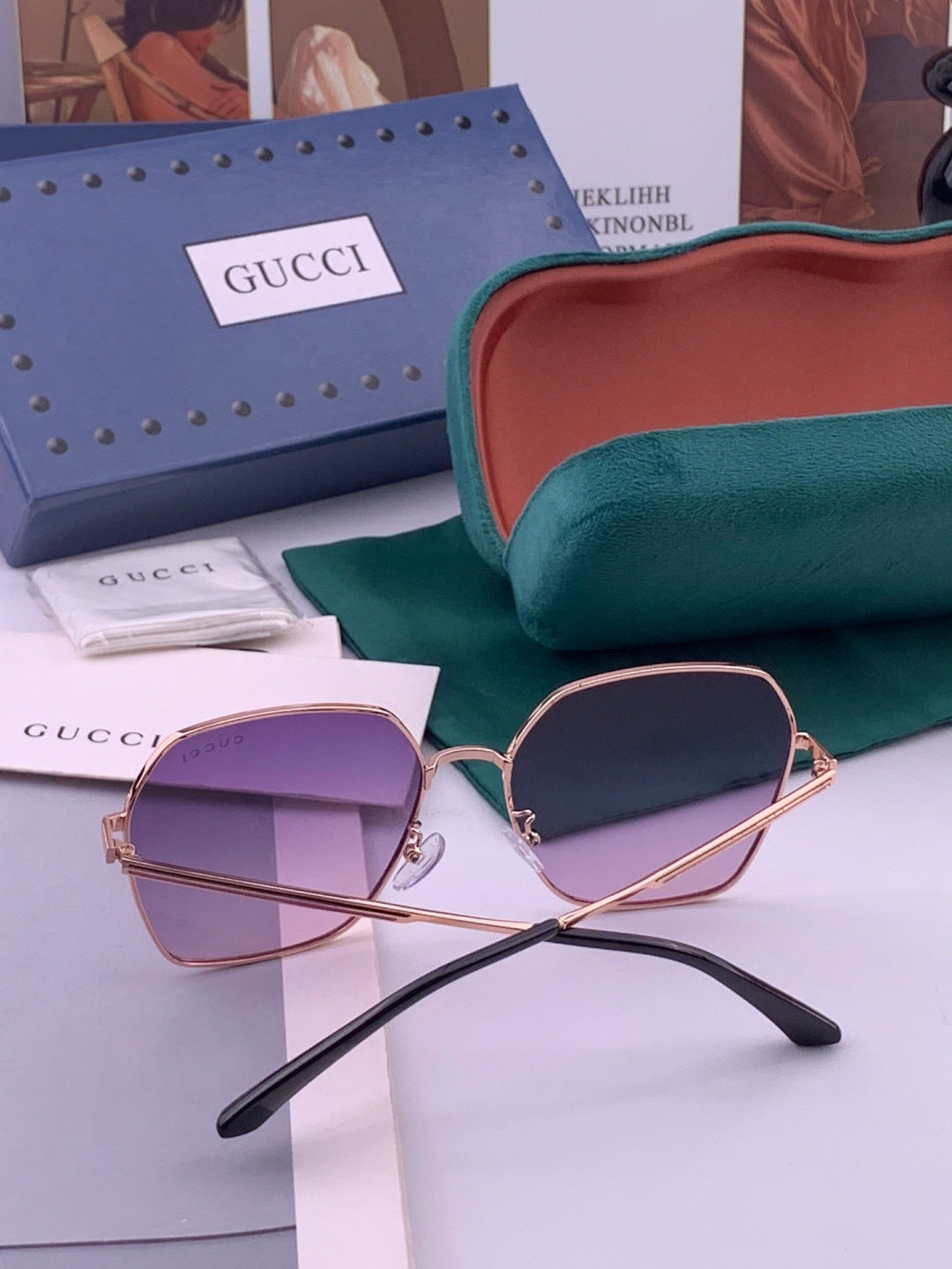 Gucci G5826 Metal Square Purple Lens Sunglasses for Men & Women - 464910 - detail image 7