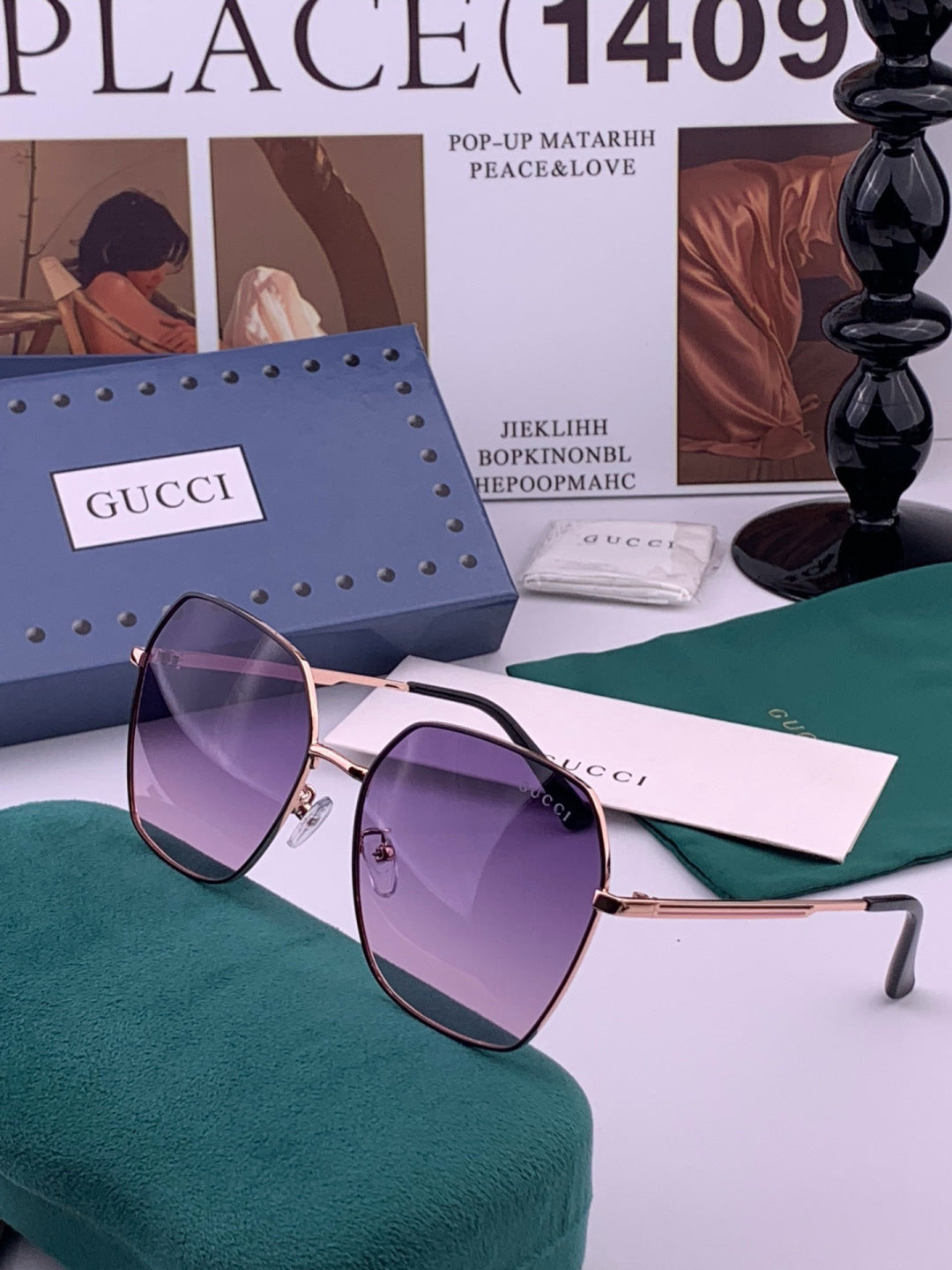 Gucci G5826 Metal Square Purple Lens Sunglasses for Men & Women - 464910 - detail image 2