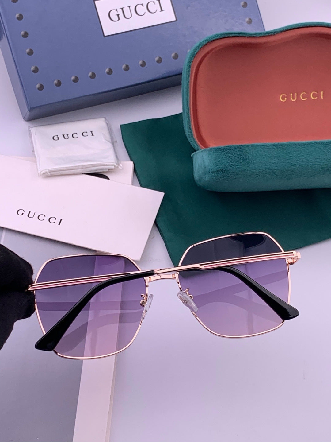 Gucci G5826 Metal Square Purple Lens Sunglasses for Men & Women - 464910 - detail image 5