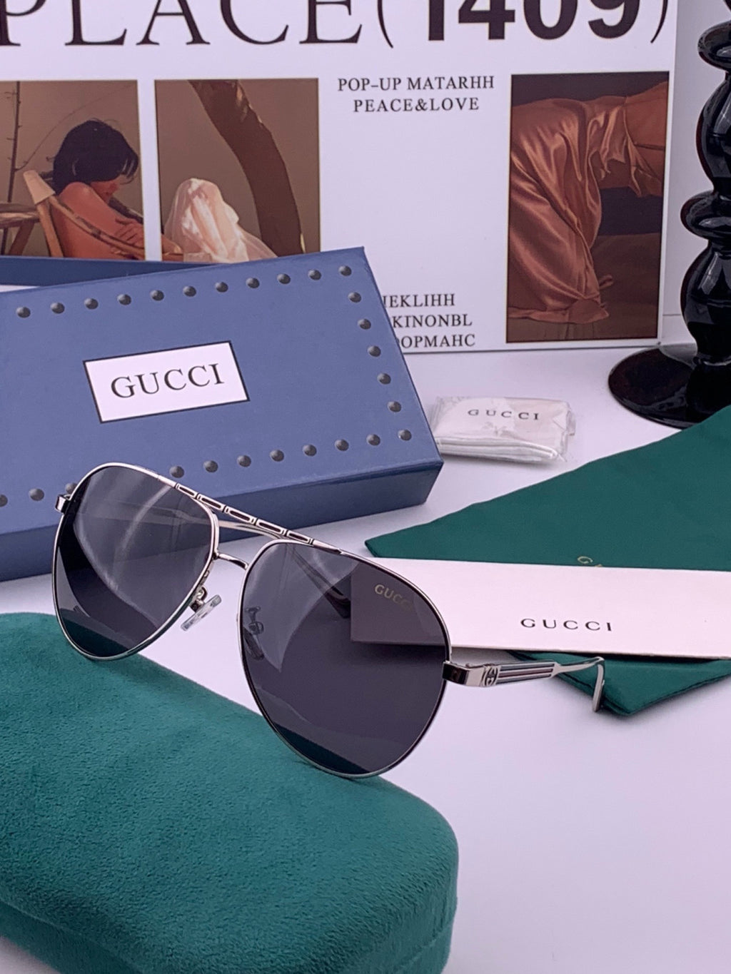 Gucci G3081 Polarized Aviator Black Lens Sunglasses for Men & Women - detail image 2