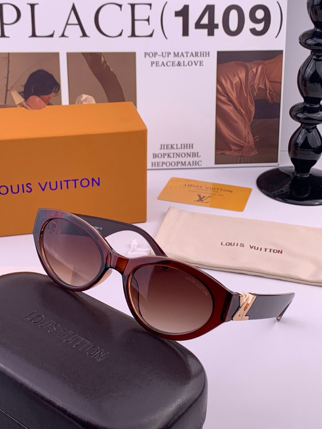 Louis Vuitton L15803 Square Black Lens Sunglasses for Women