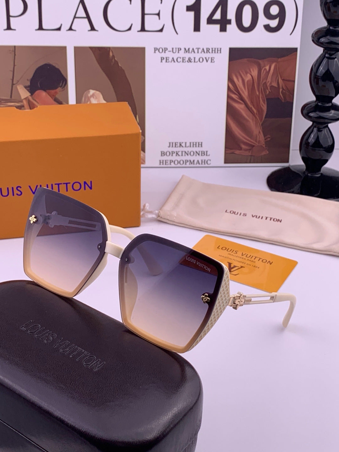 Louis Vuitton L6302 Square Gold Lens Sunglasses for Men & Women