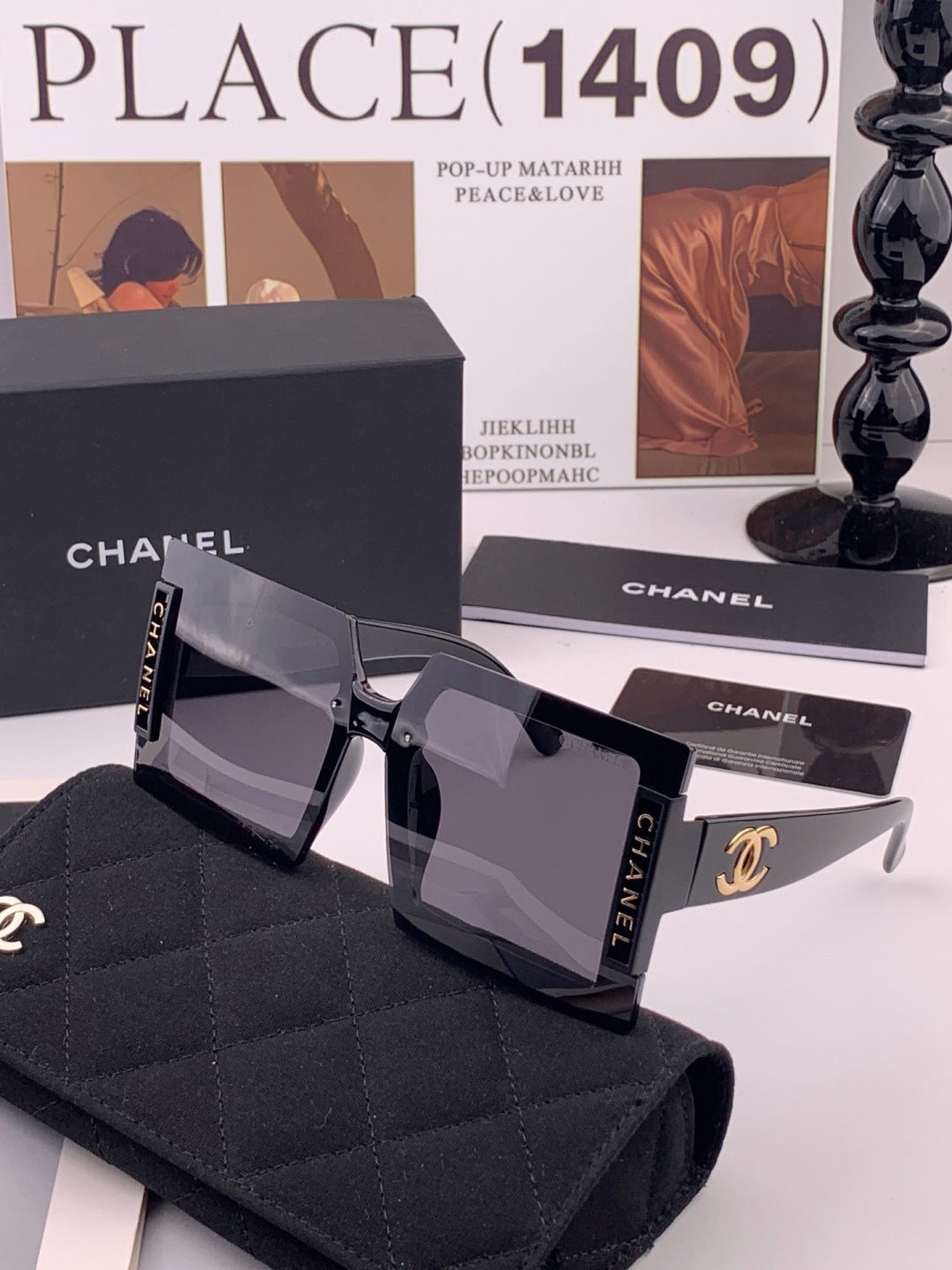 Chanel CH8615 Polarized Square Gold Lens Sunglasses for Women - detail image 2