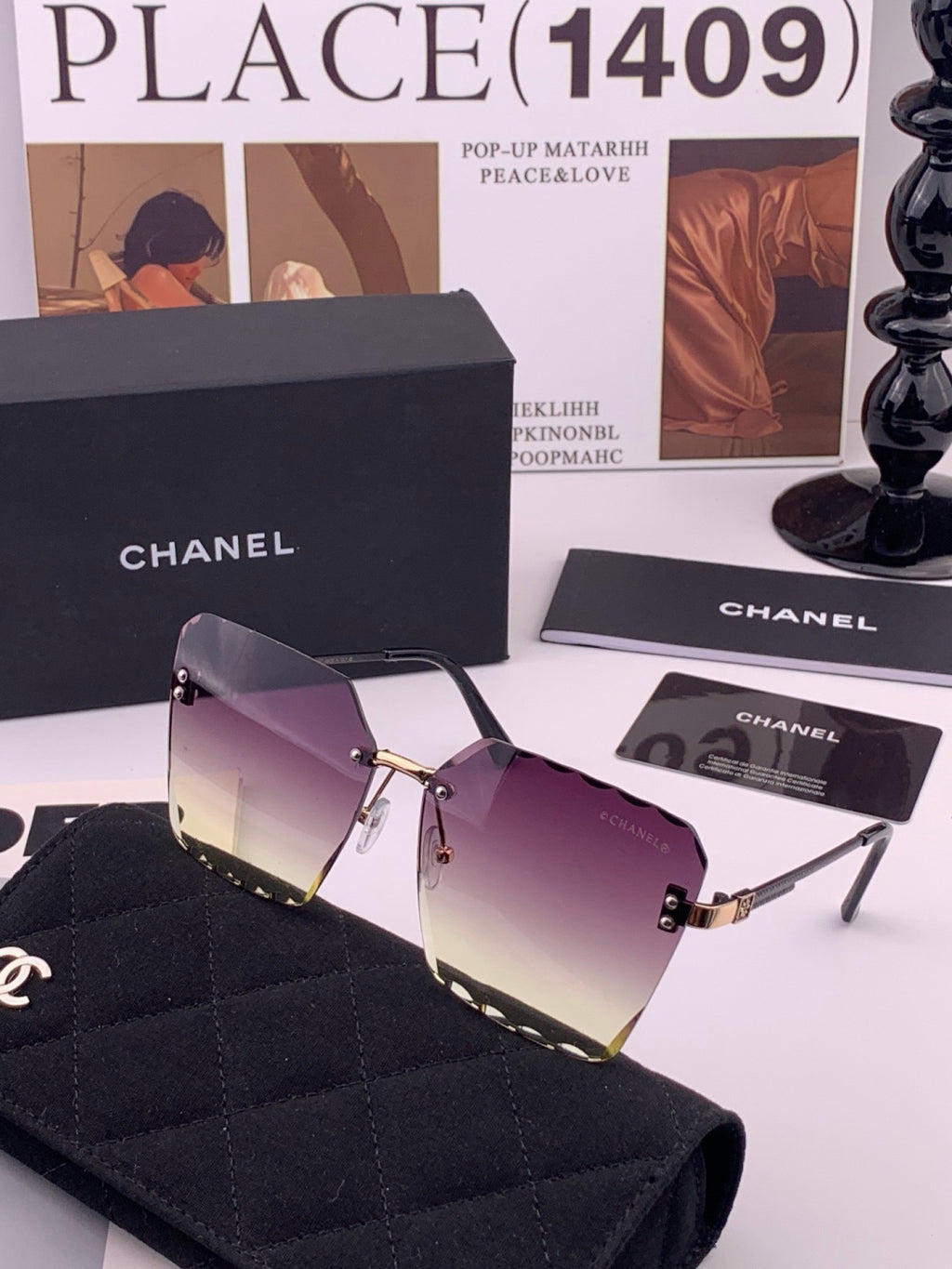 Chanel CH2999 Lightweight Rimless Gold Lens Sunglasses for Women