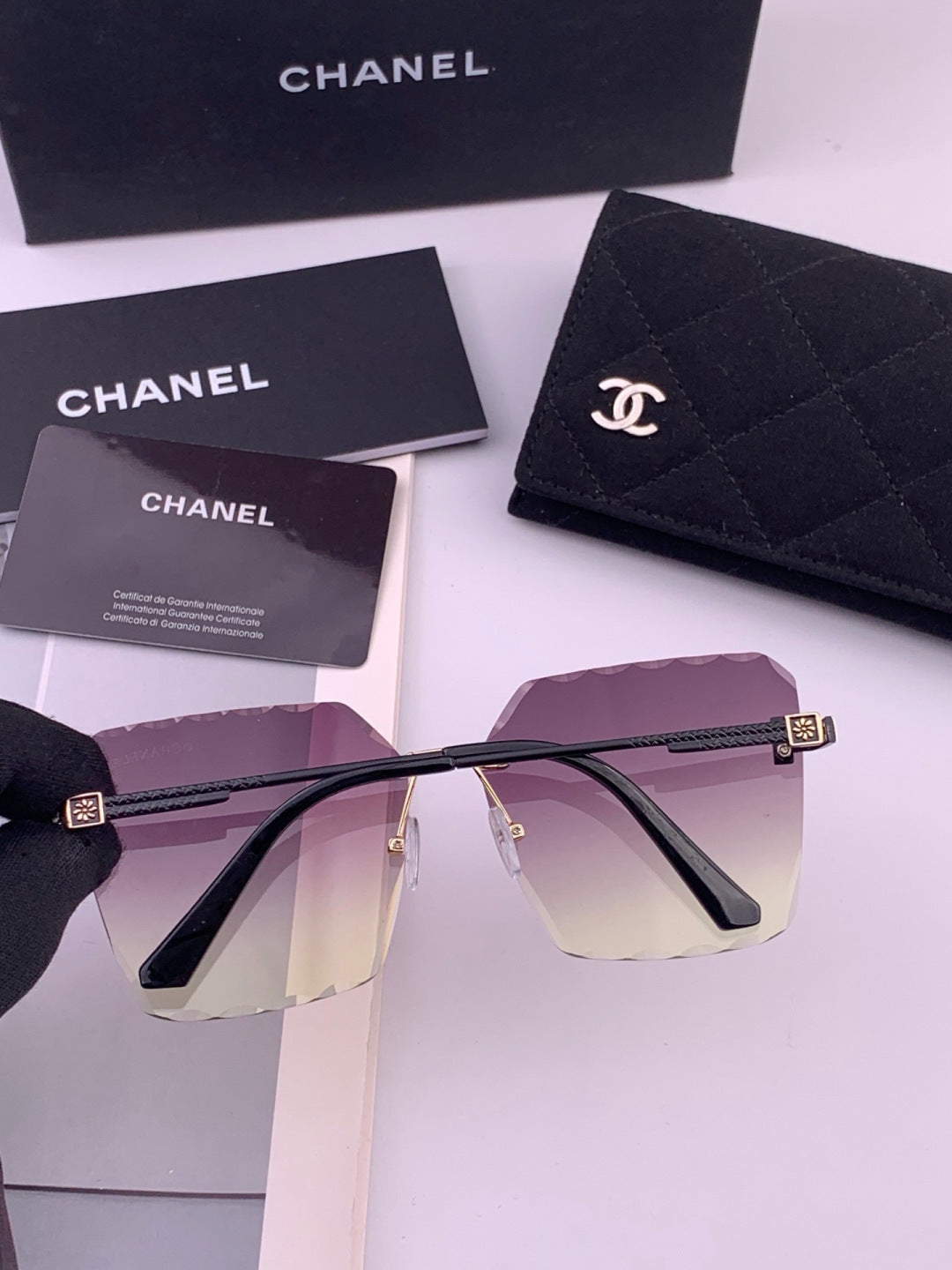 Chanel CH2999 Lightweight Rimless Gold Lens Sunglasses for Women - detail image 4