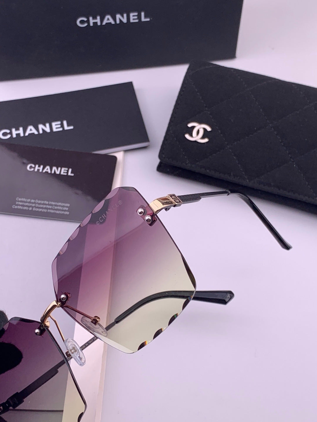 Chanel CH2999 Lightweight Rimless Gold Lens Sunglasses for Women - detail image 2