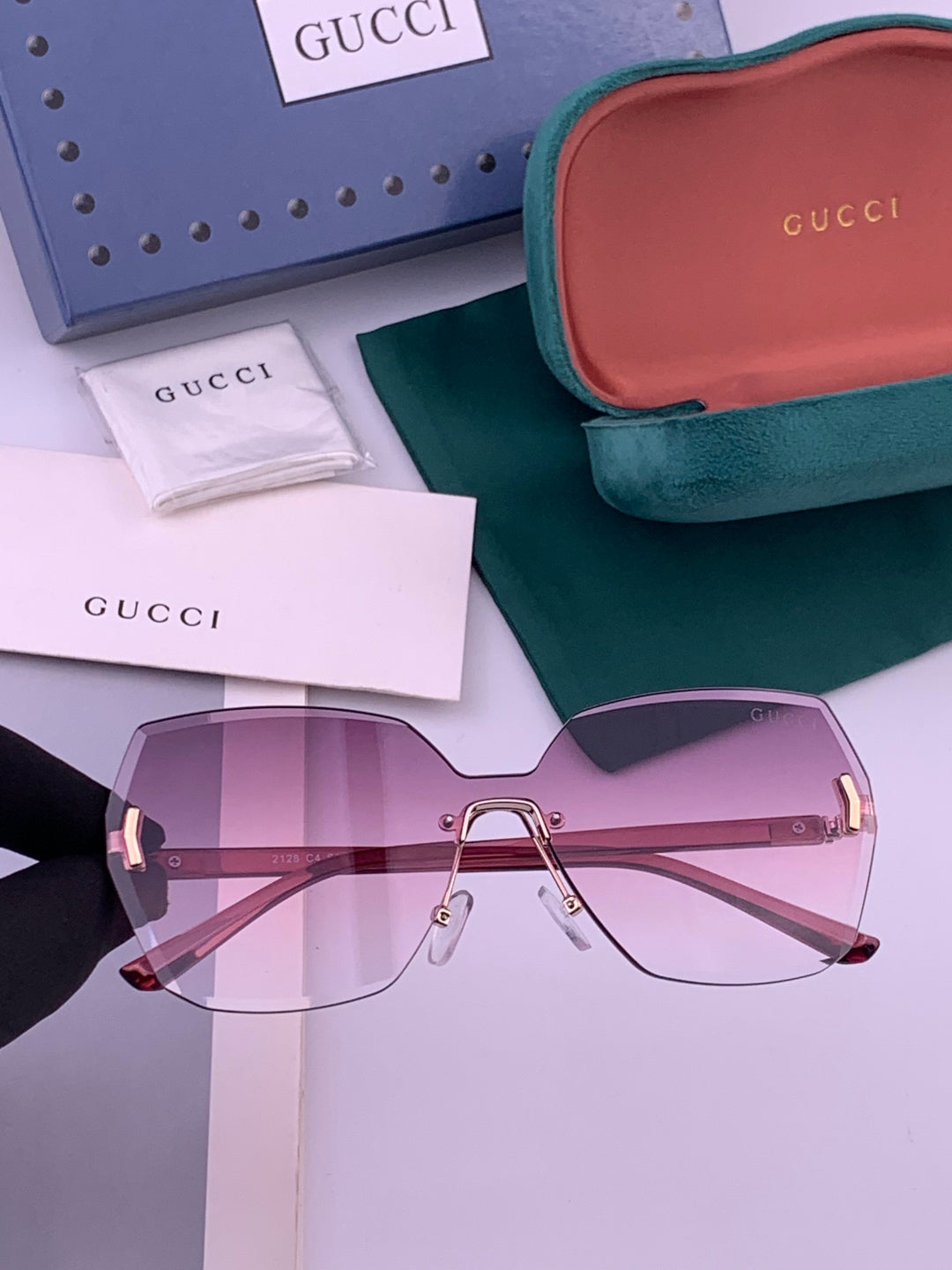 Gucci G8212 Polarized Rimless Black Lens Sunglasses for Men & Women