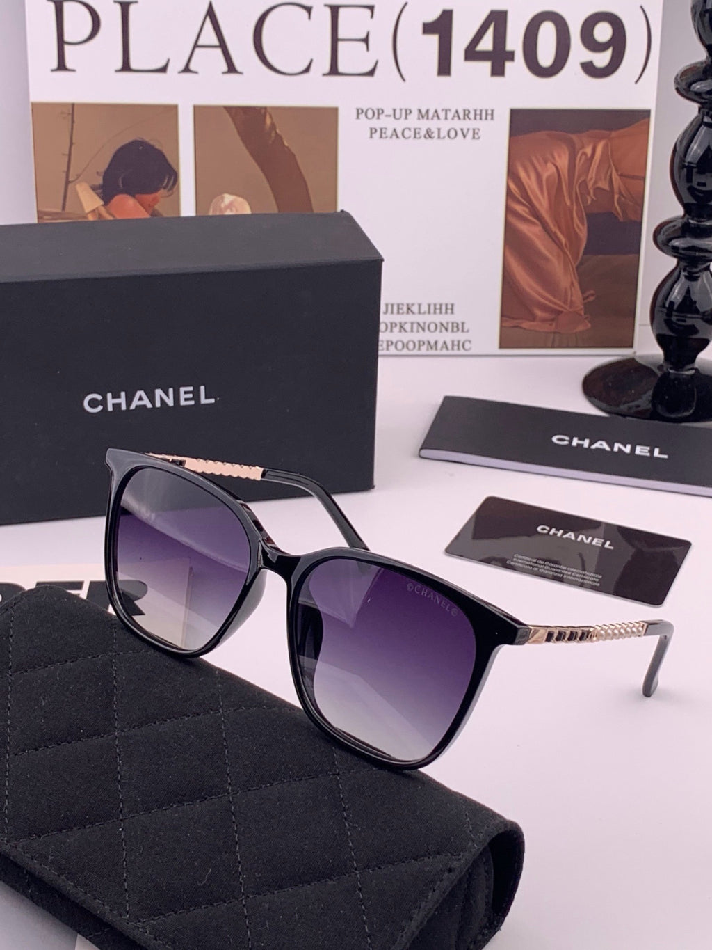 Chanel CH2753 Metal Square Gold Lens Sunglasses for Men & Women - detail image 4