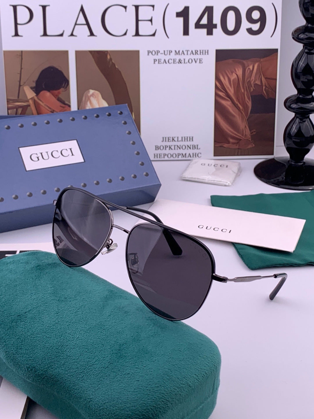 Gucci G3863 Polarized Aviator Black Lens Sunglasses for Men & Women - detail image 4