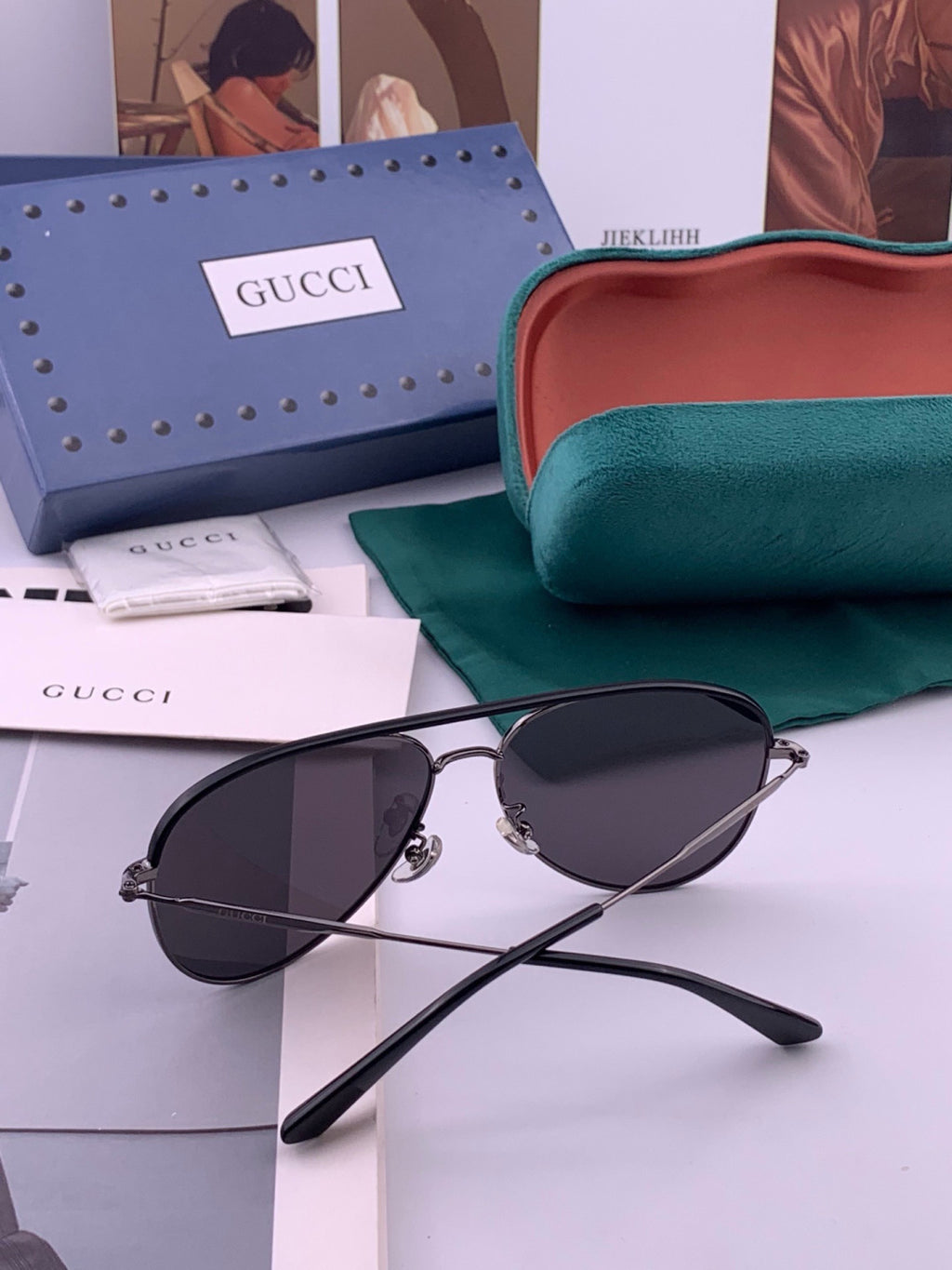 Gucci G3863 Polarized Aviator Black Lens Sunglasses for Men & Women - detail image 7