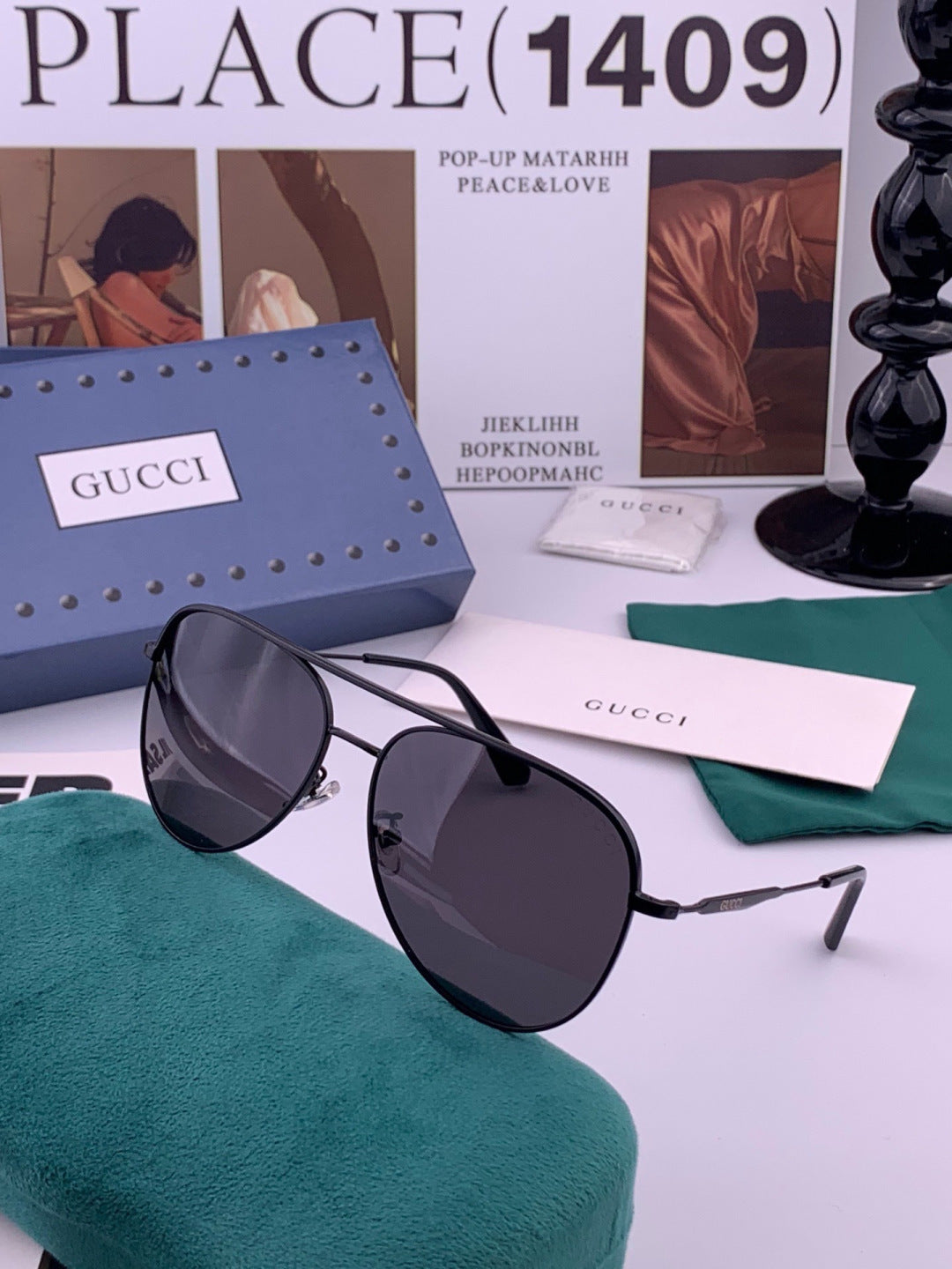Gucci G3863 Polarized Aviator Black Lens Sunglasses for Men & Women - detail image 6