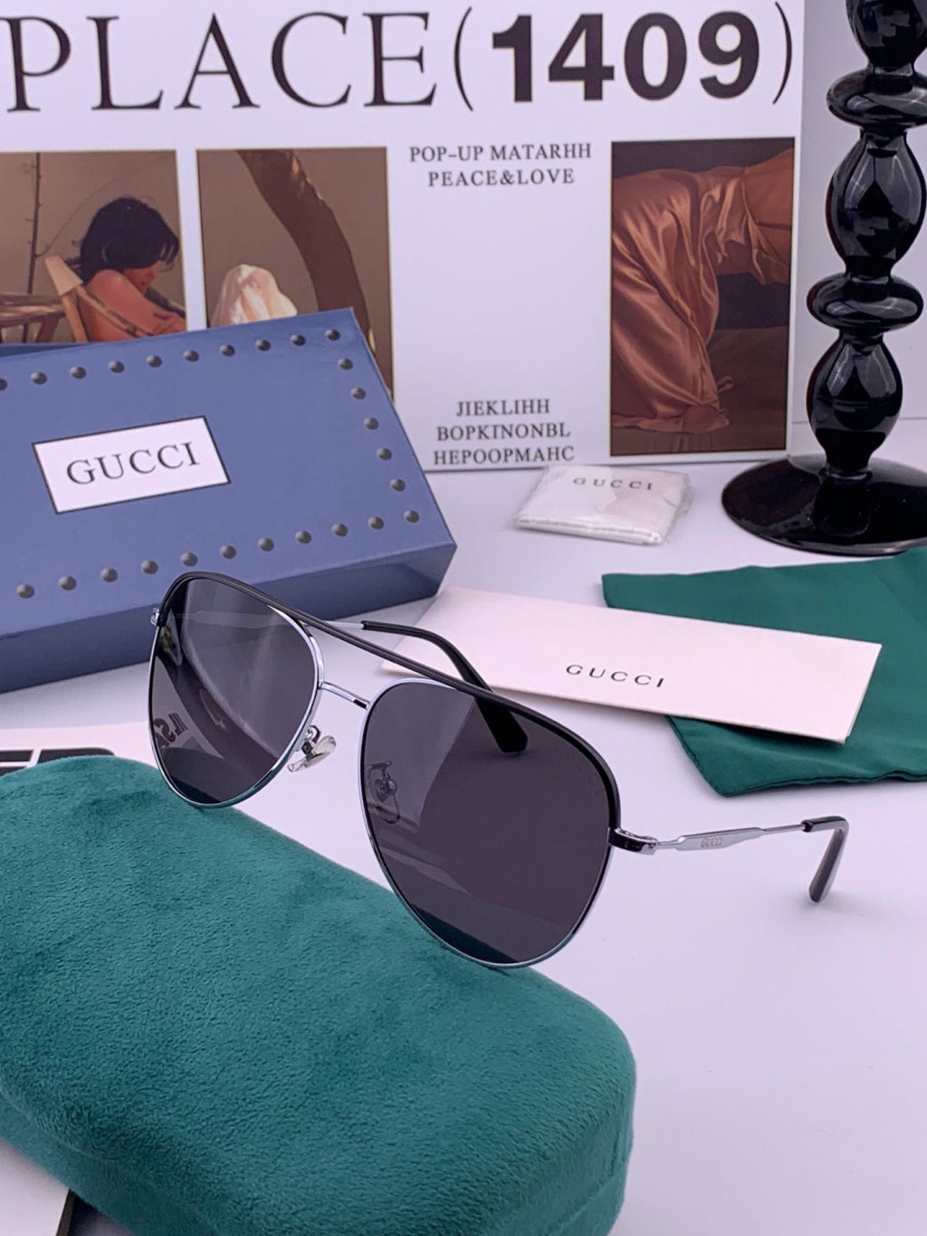 Gucci G3863 Polarized Aviator Black Lens Sunglasses for Men & Women - detail image 5
