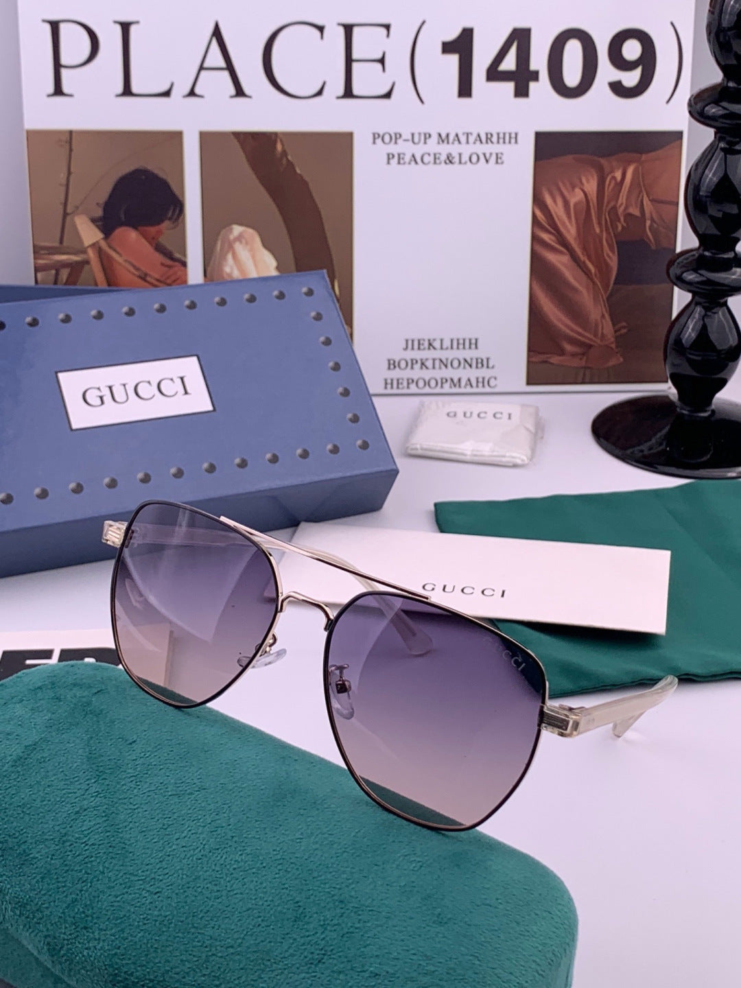 Gucci G9325 Polarized Aviator Black Lens Sunglasses for Men & Women