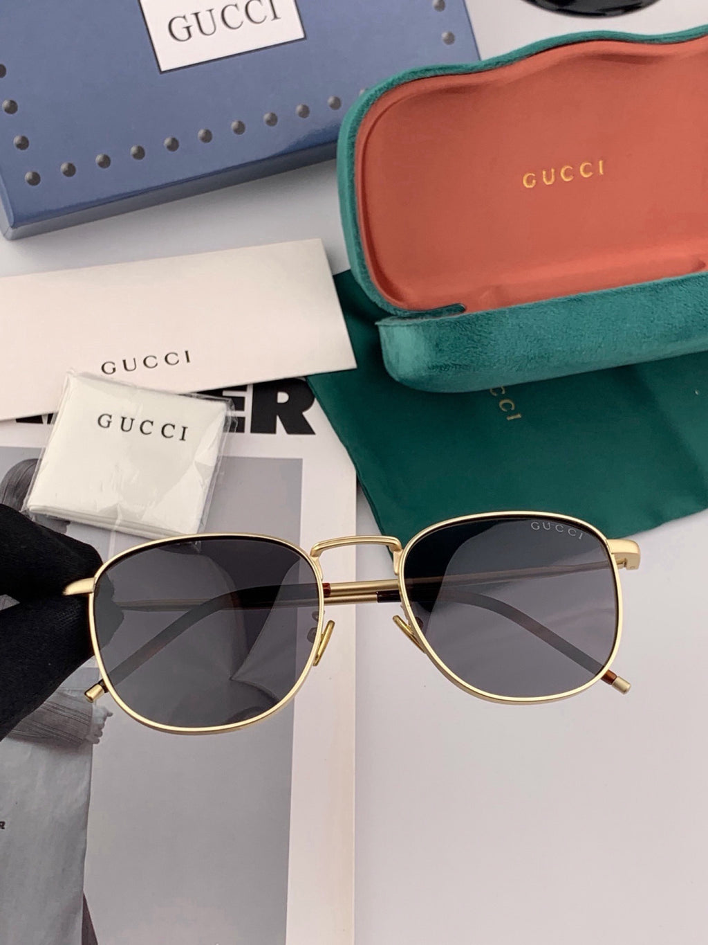 Gucci 7805 Polarized Aviator Black Lens Sunglasses for Men & Women