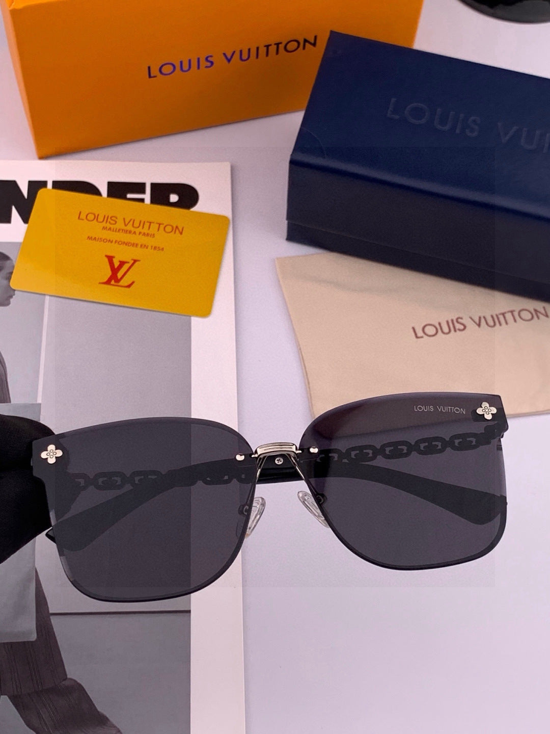 Louis Vuitton L7101 Square Gold Lens Sunglasses for Men & Women