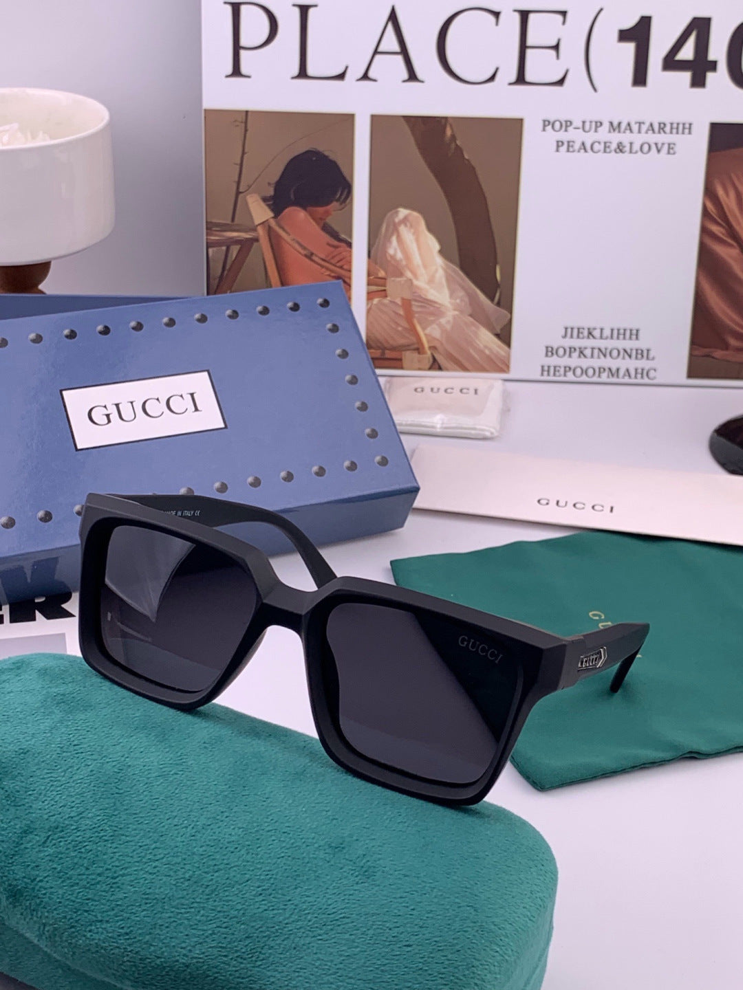 Gucci G8511 Polarized Square Gold Lens Sunglasses for Women - detail image 3