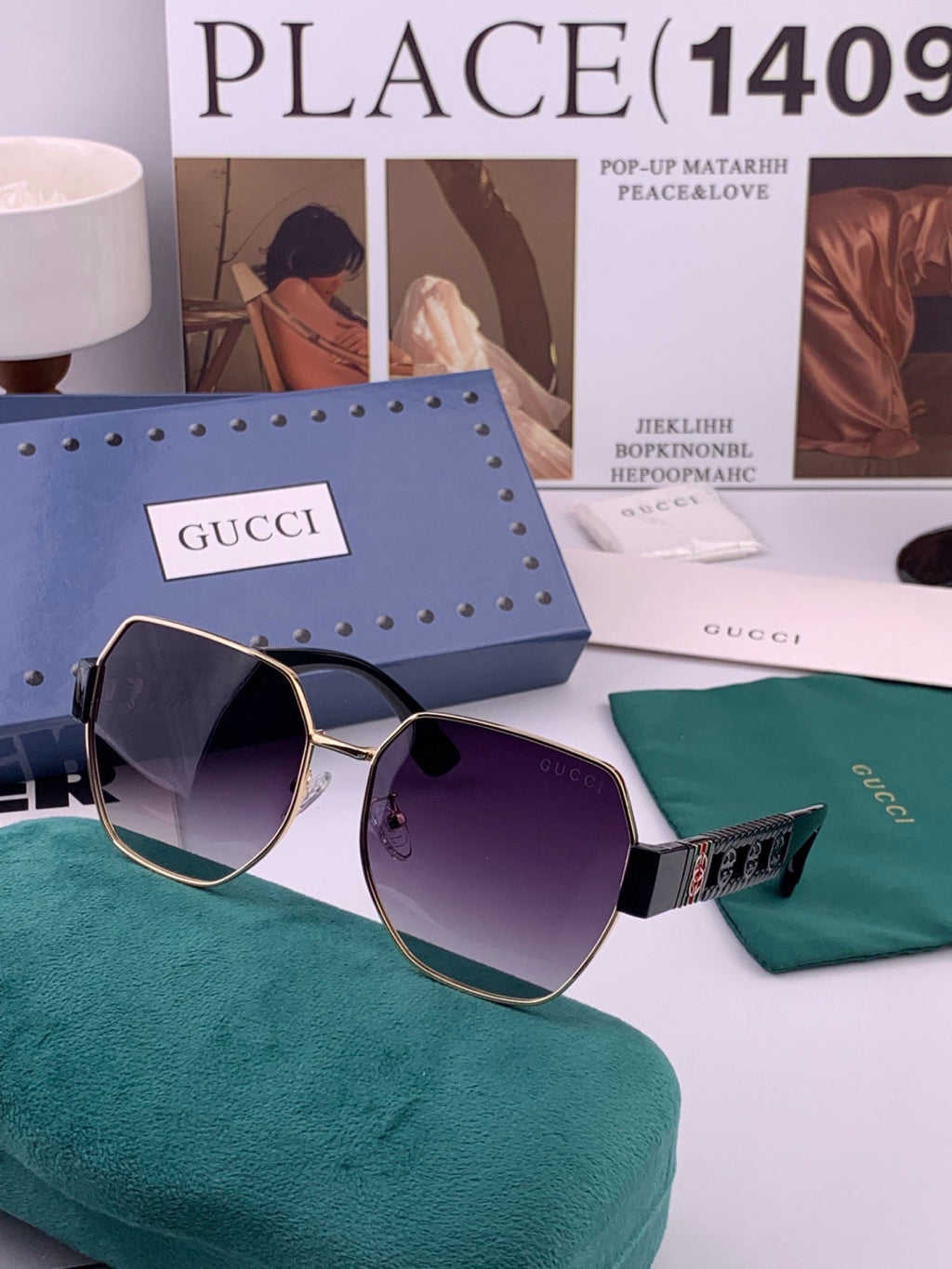 Gucci G1370 Metal Square Pink Lens Sunglasses for Men & Women - 493400