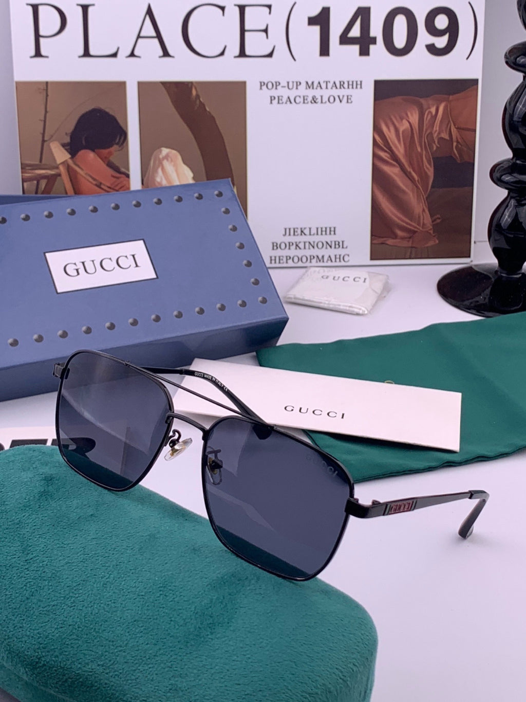 Gucci G1903 Aviator Black Lens Sunglasses for Men & Women - 493404