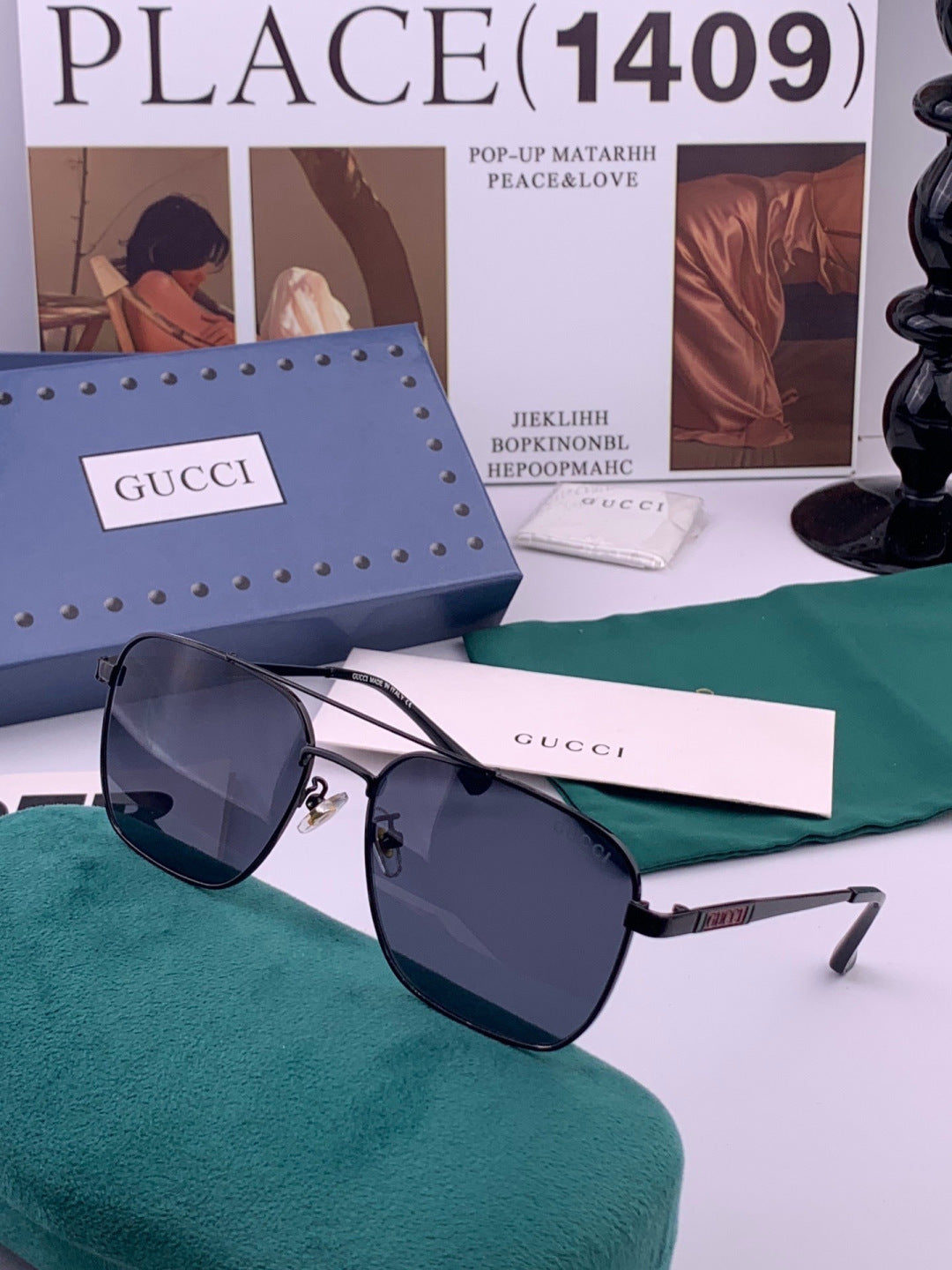 Gucci G1903 Aviator Black Lens Sunglasses for Men & Women - 493404