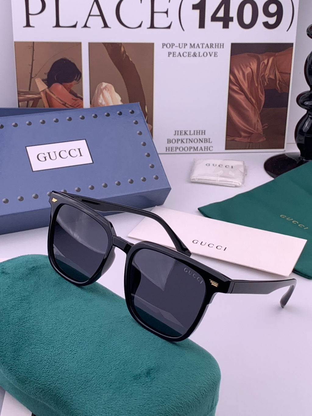 Gucci G12032 Polarized Square Gold Lens Sunglasses for Men & Women