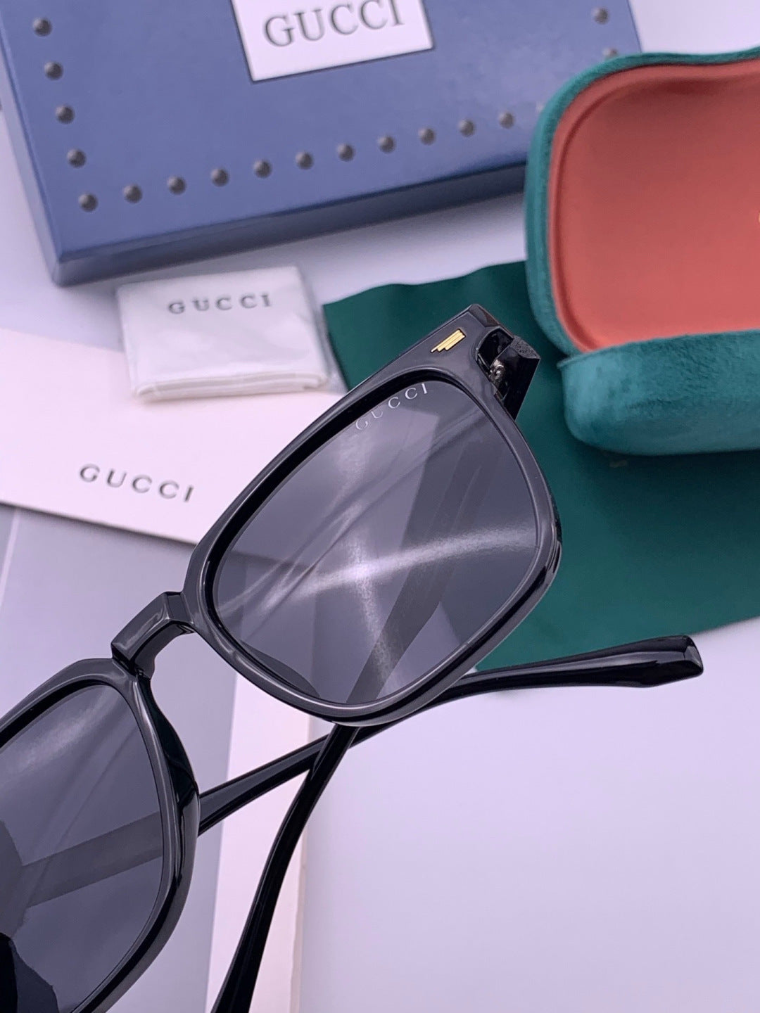 Gucci G12032 Polarized Square Gold Lens Sunglasses for Men & Women - detail image 2