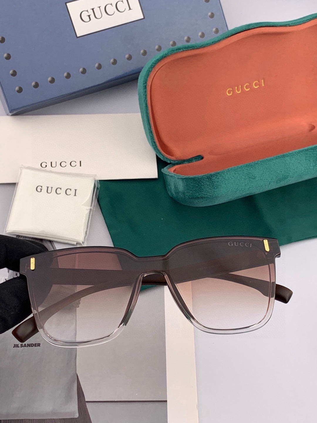 Gucci G7637 Polarized Square Gold Lens Sunglasses for Women