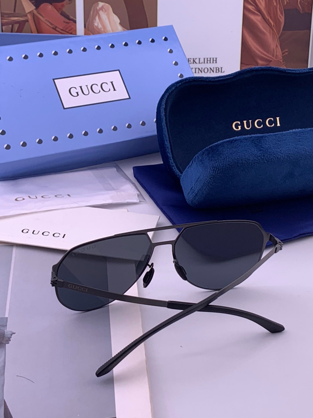 Gucci G2380 Polarized Aviator Orange Lens Sunglasses for Men - detail image 7