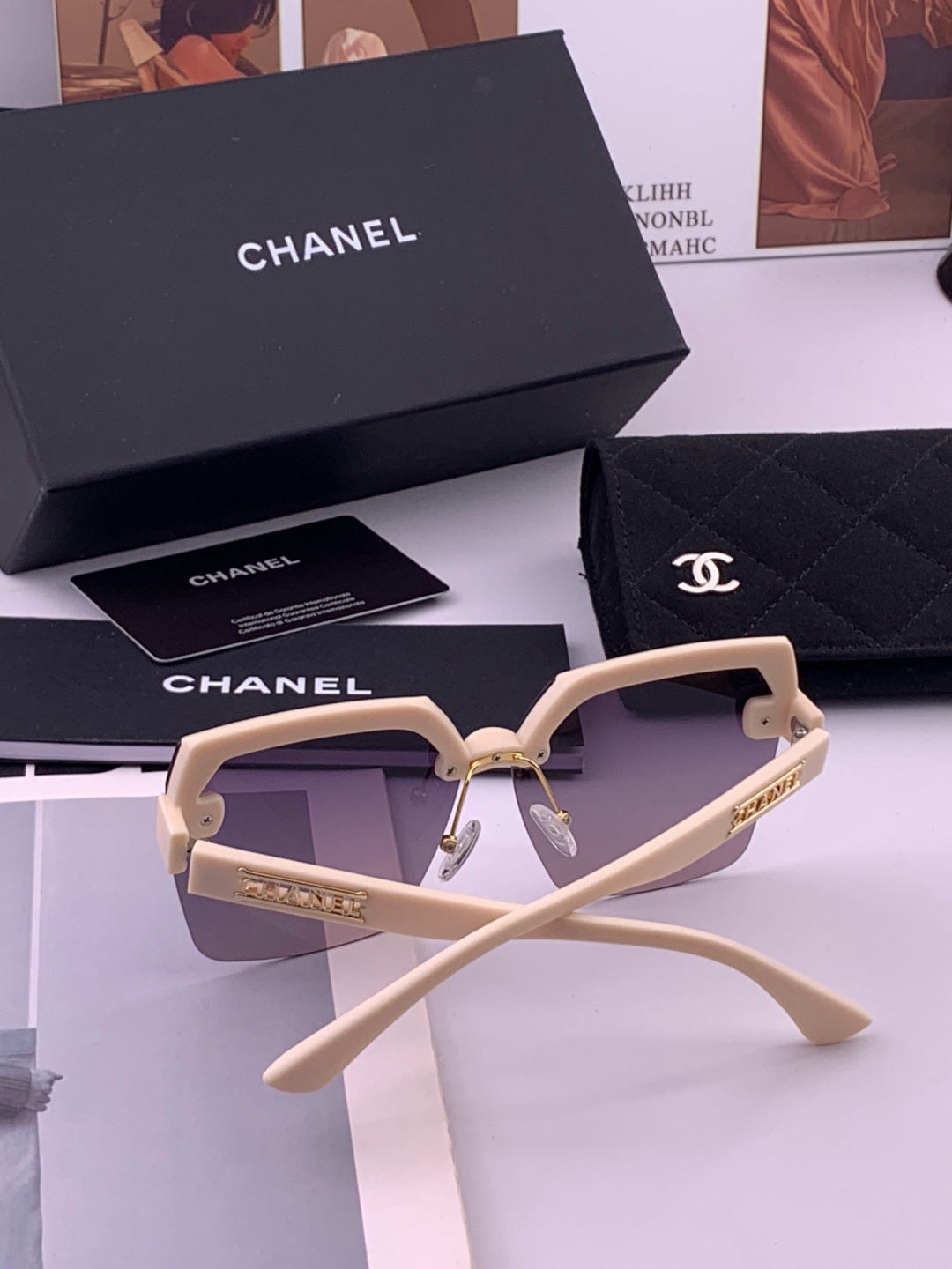 Chanel CH1250 Polarized Square Gold Lens Sunglasses for Women - detail image 5