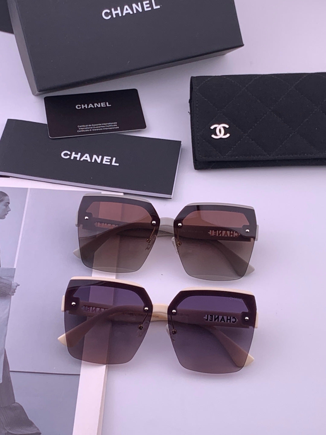 Chanel CH1250 Polarized Square Gold Lens Sunglasses for Women - detail image 7