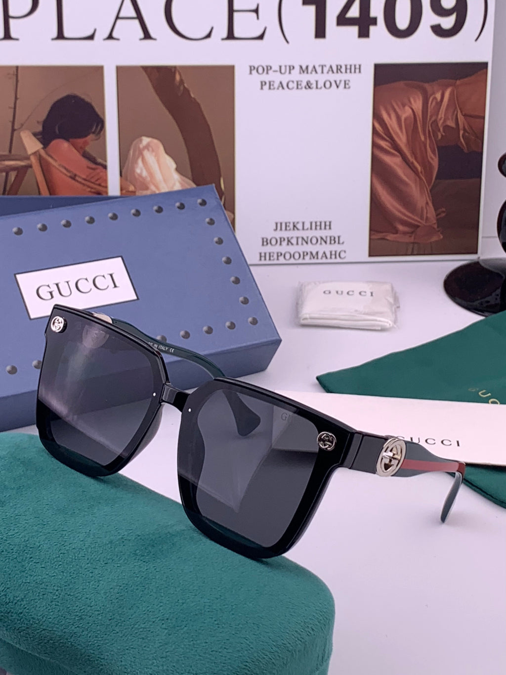 Gucci G1620 Square Gold Lens Sunglasses for Men & Women - detail image 2