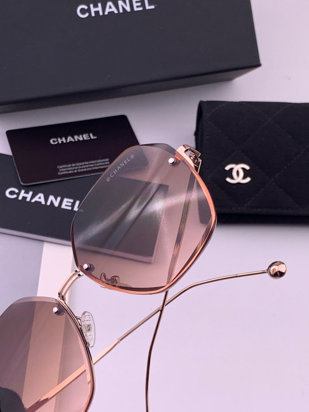 Chanel CH33711 Lightweight Rimless Gold Lens Sunglasses for Women - detail image 5