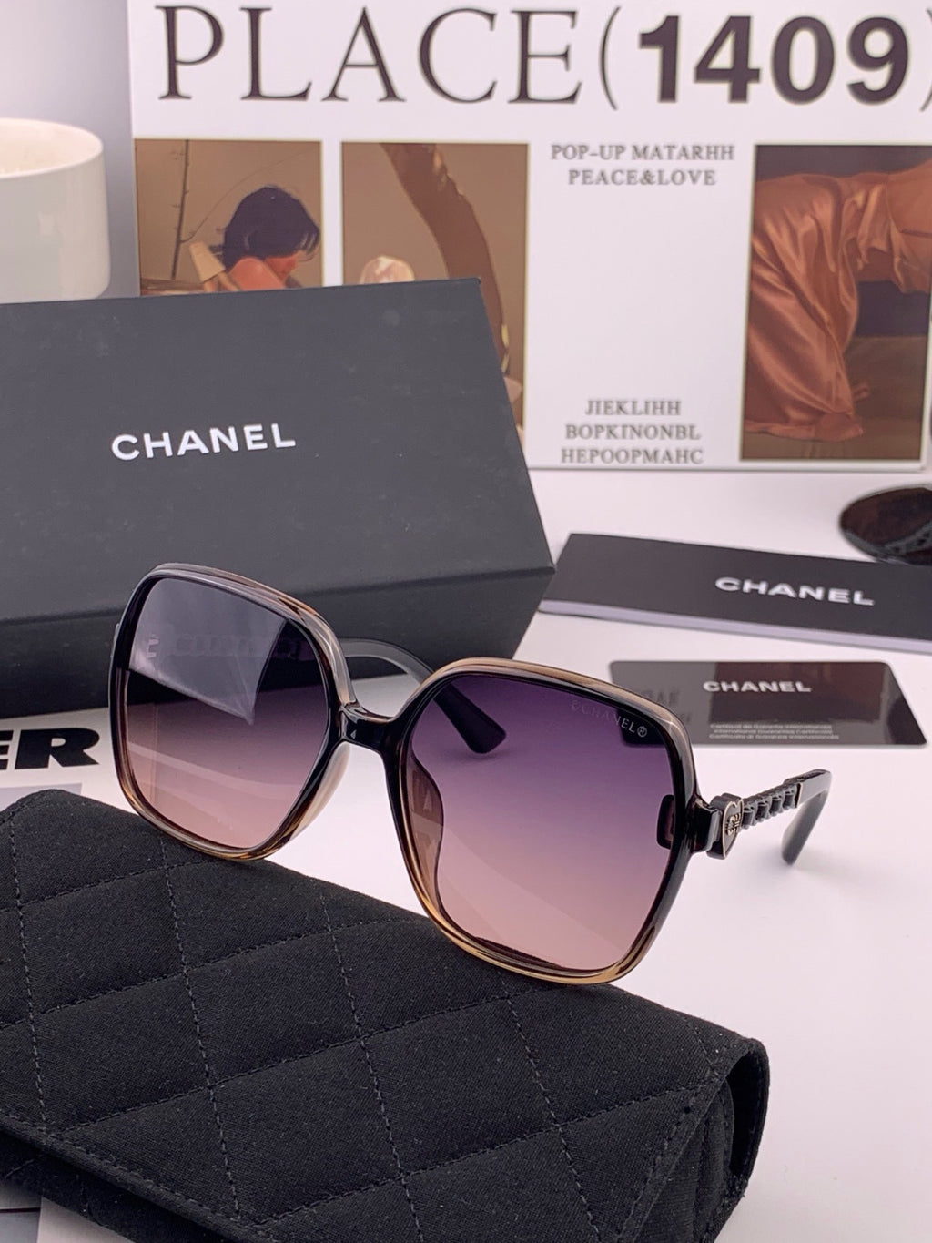 Chanel CH4787 Polarized Square Gold Lens Sunglasses for Women - detail image 6