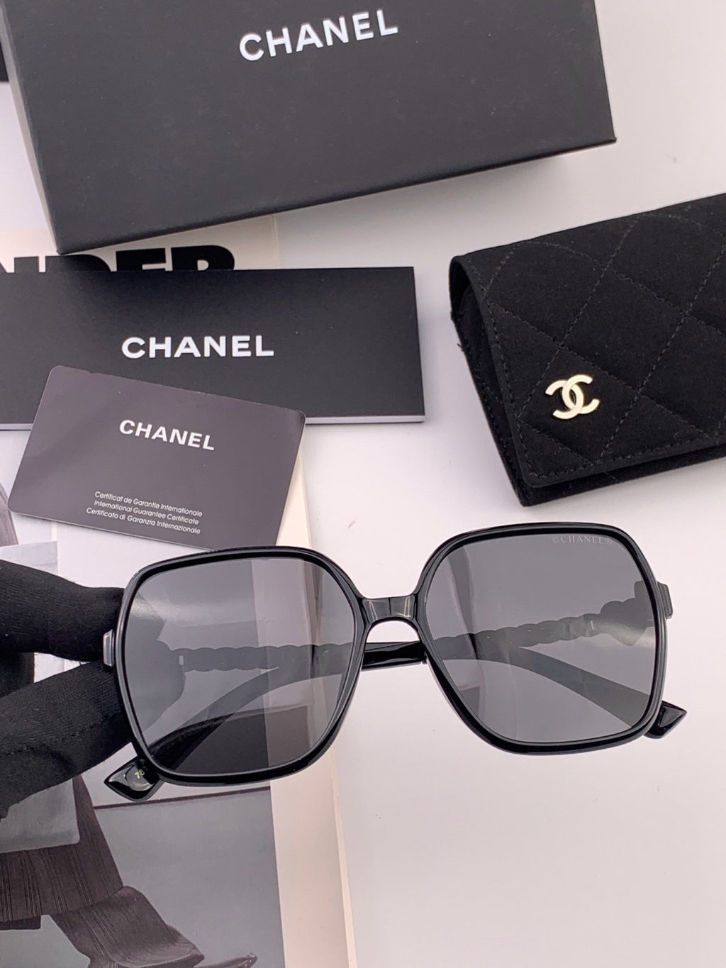 Chanel CH4787 Polarized Square Gold Lens Sunglasses for Women - detail image 2