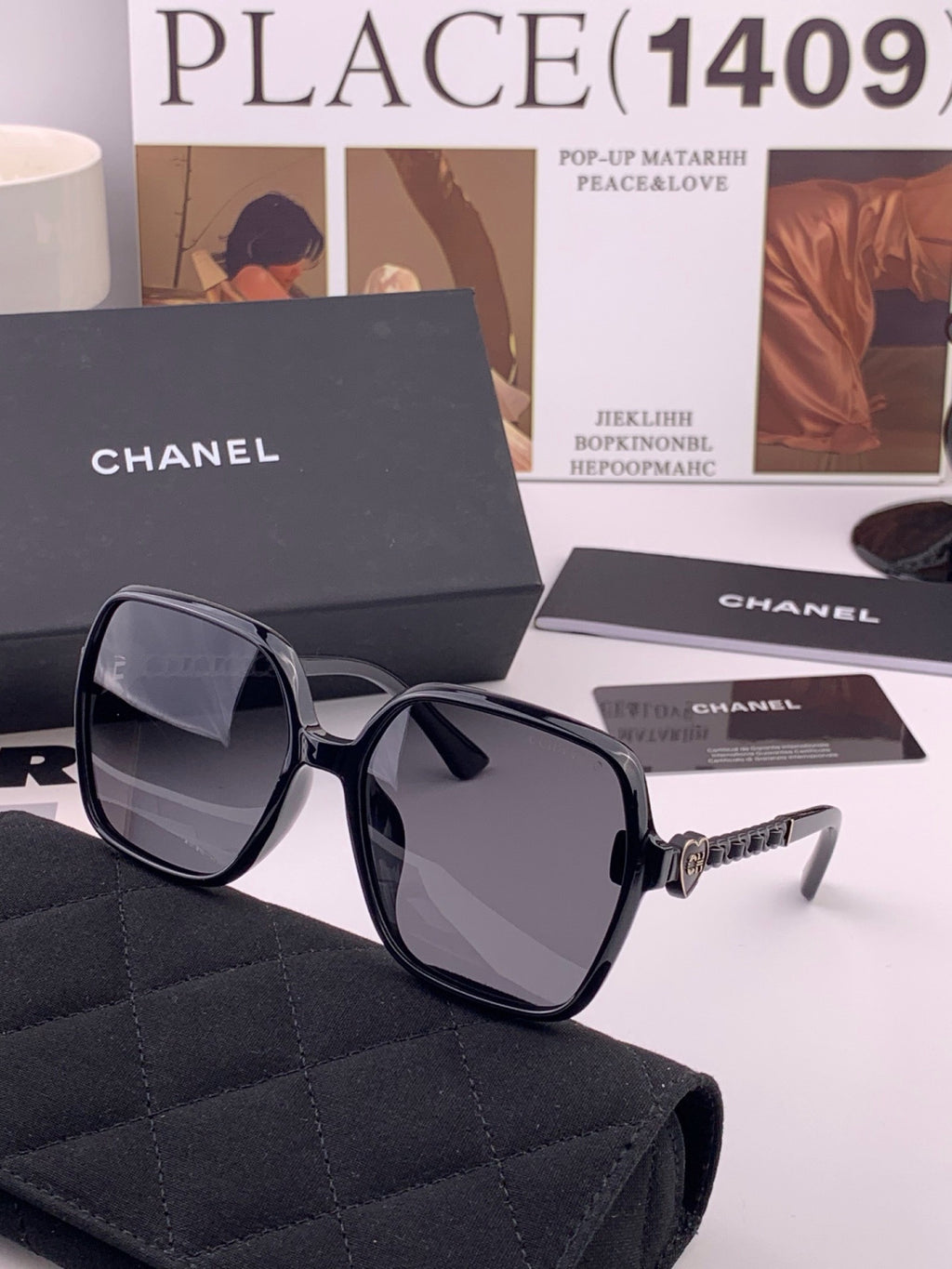 Chanel CH4787 Polarized Square Gold Lens Sunglasses for Women - detail image 5