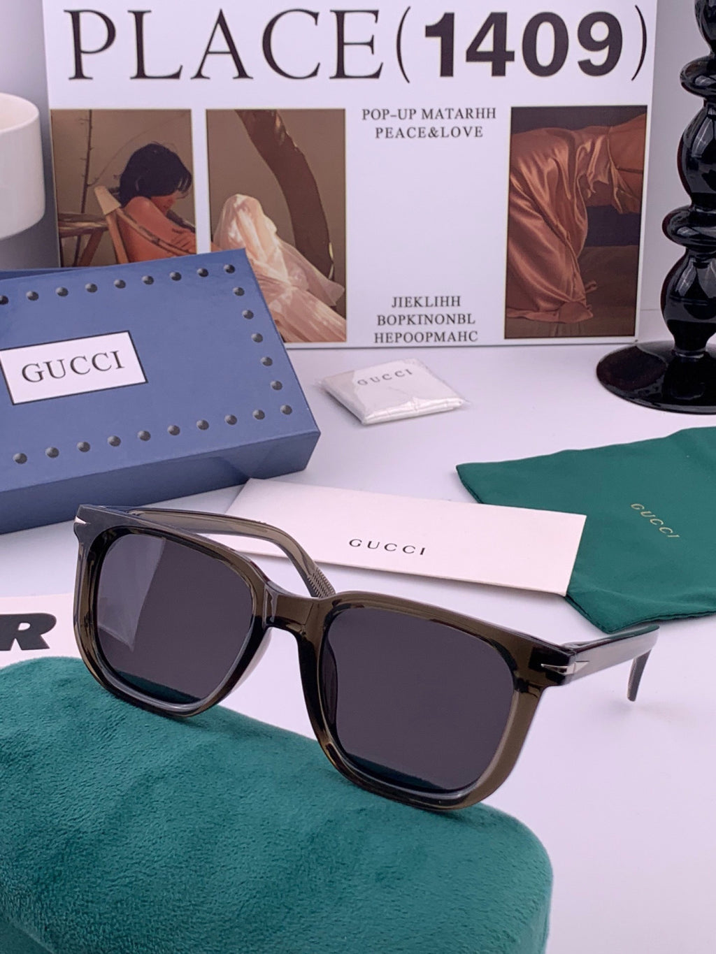 Gucci G3821 Polarized Square Gold Lens Sunglasses for Women - detail image 2