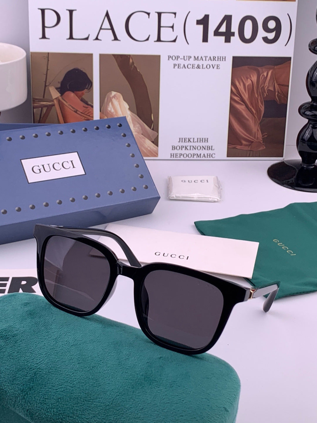 Gucci G4613 Polarized Square Black Lens Sunglasses for Women
