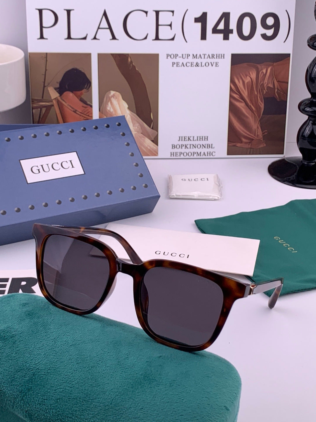 Gucci G4613 Polarized Square Black Lens Sunglasses for Women - detail image 2
